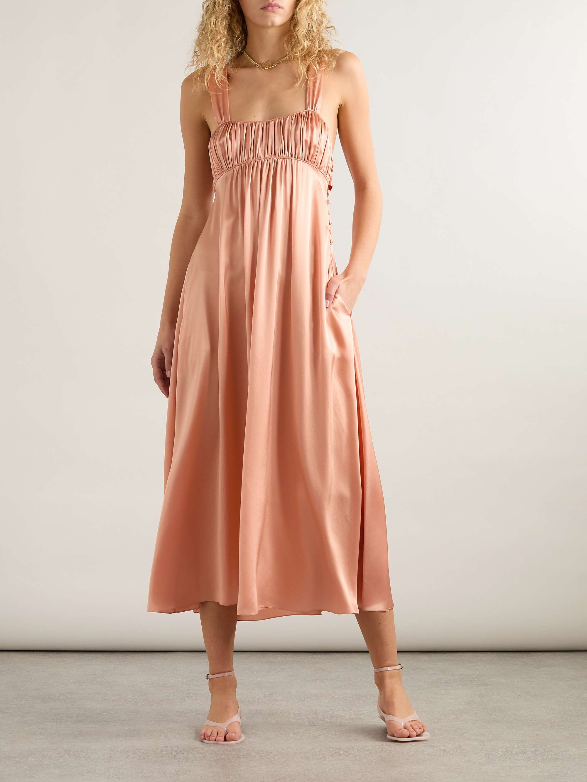 Gathered silk-satin midi dress view