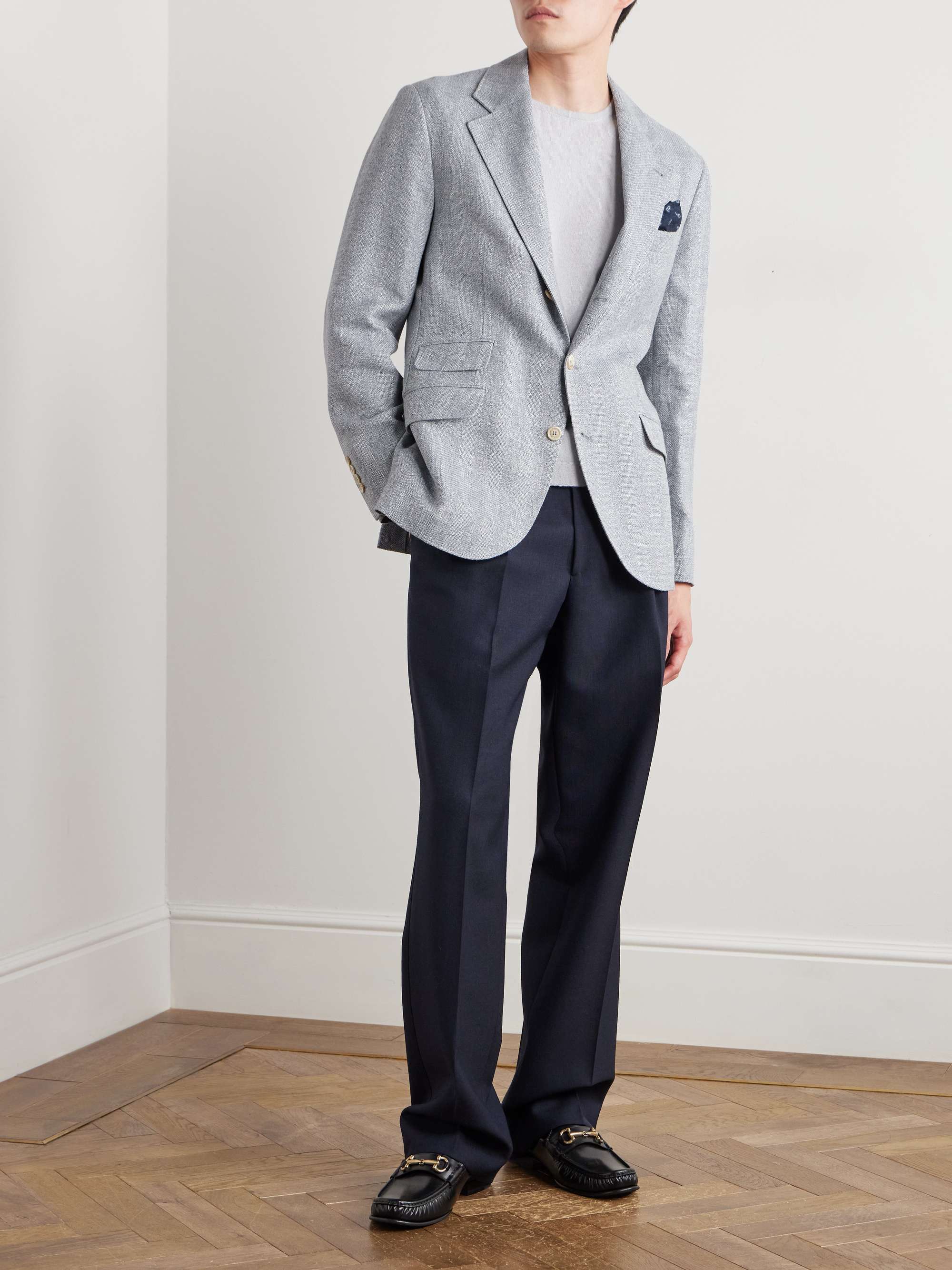 Striped Basketweave Linen, Silk, Wool and Cotton-Blend Suit Jacket view