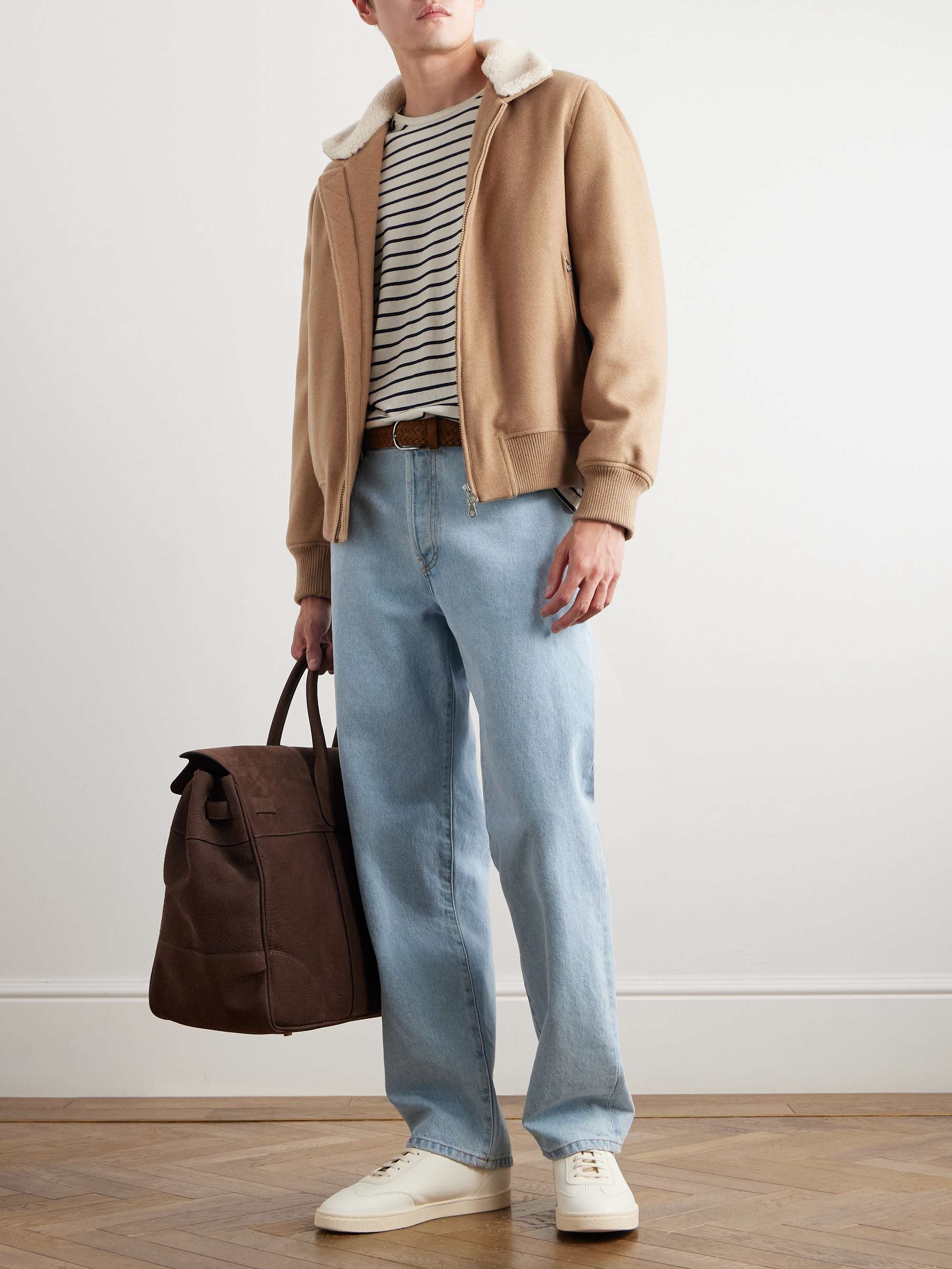 Faux Shearling-Trimmed Cashmere Bomber Jacket view