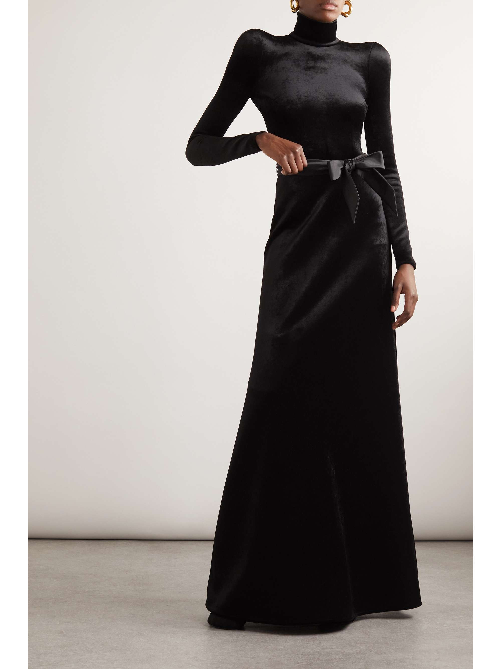 Bow-embellished stretch-velvet maxi skirt view
