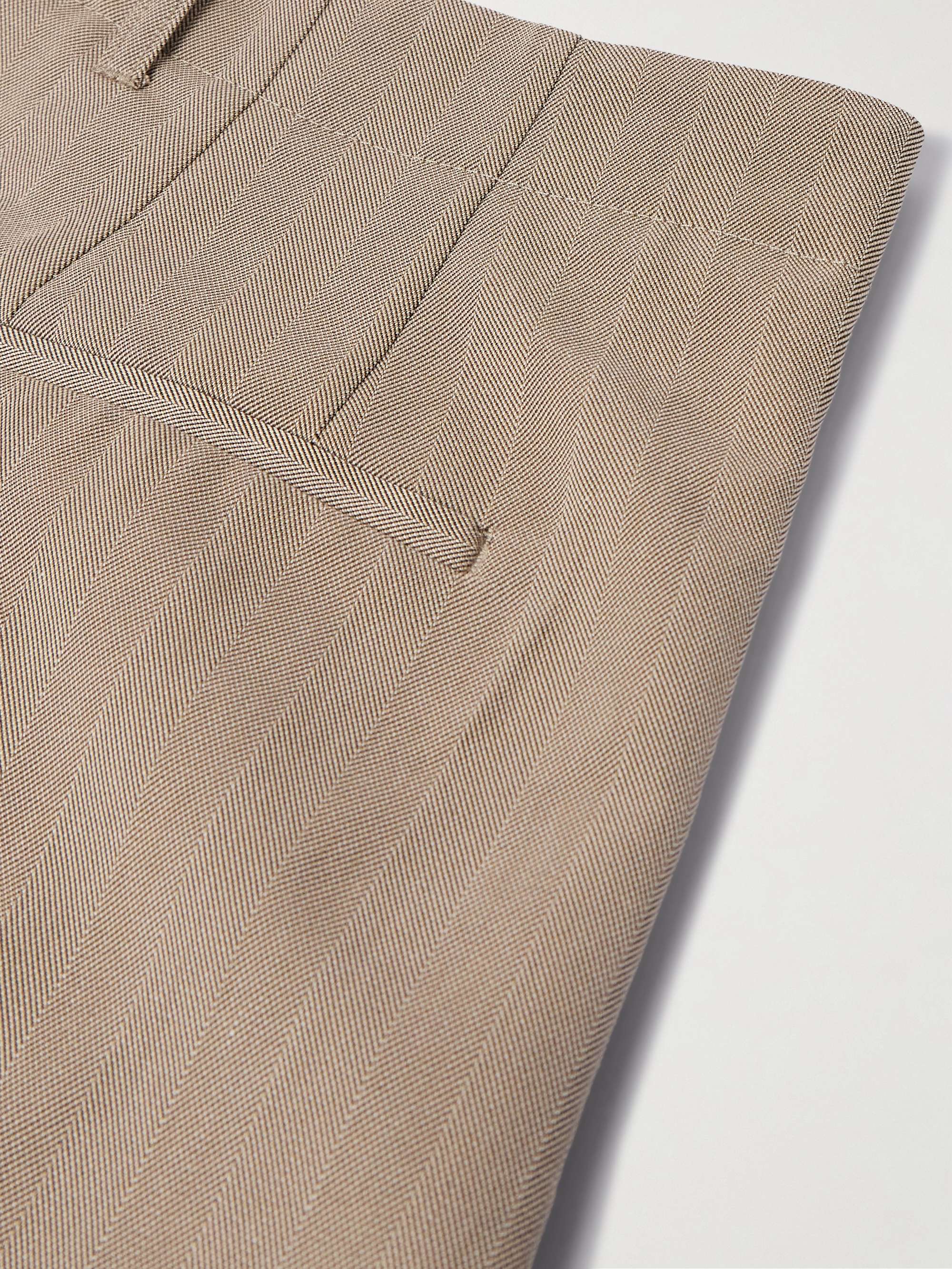 + Emporio Armani Pleated Striped Herringbone Twill Shorts view
