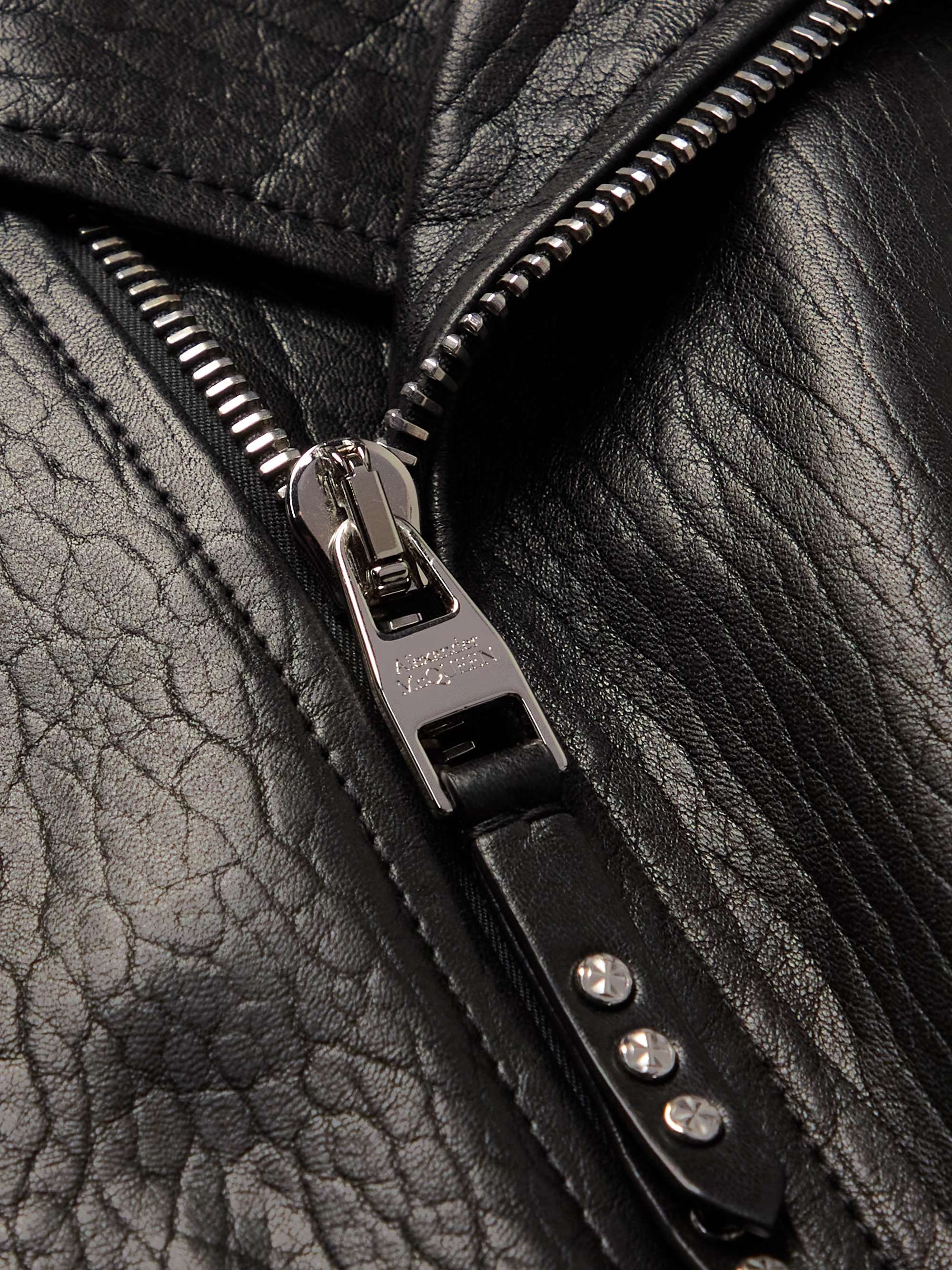 Slim-Fit Zip-Detailed Leather Biker Jacket view