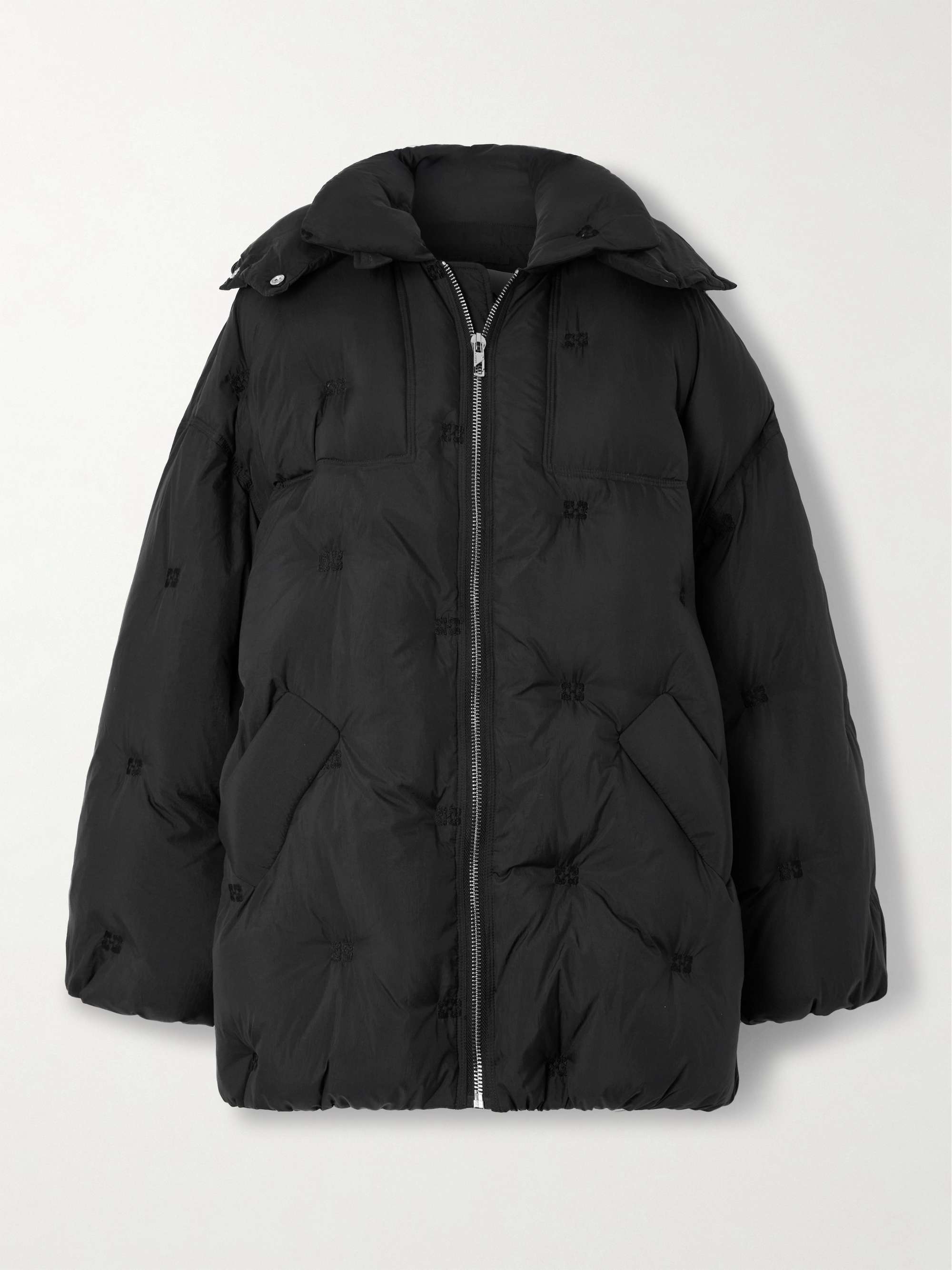 Logo-embroidered quilted recycled-shell hooded jacket view