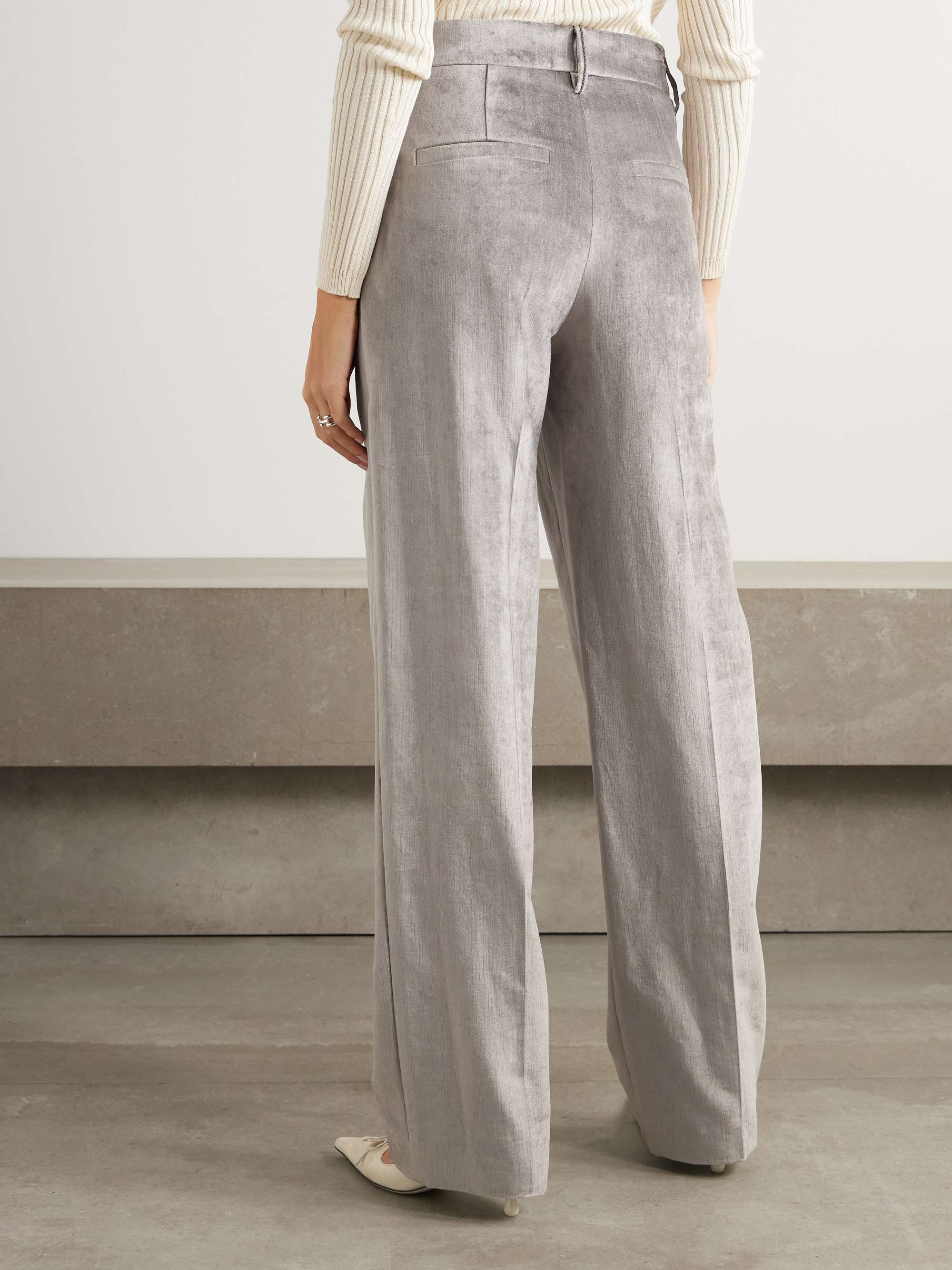 Pleated cotton-blend velvet wide-leg pants view