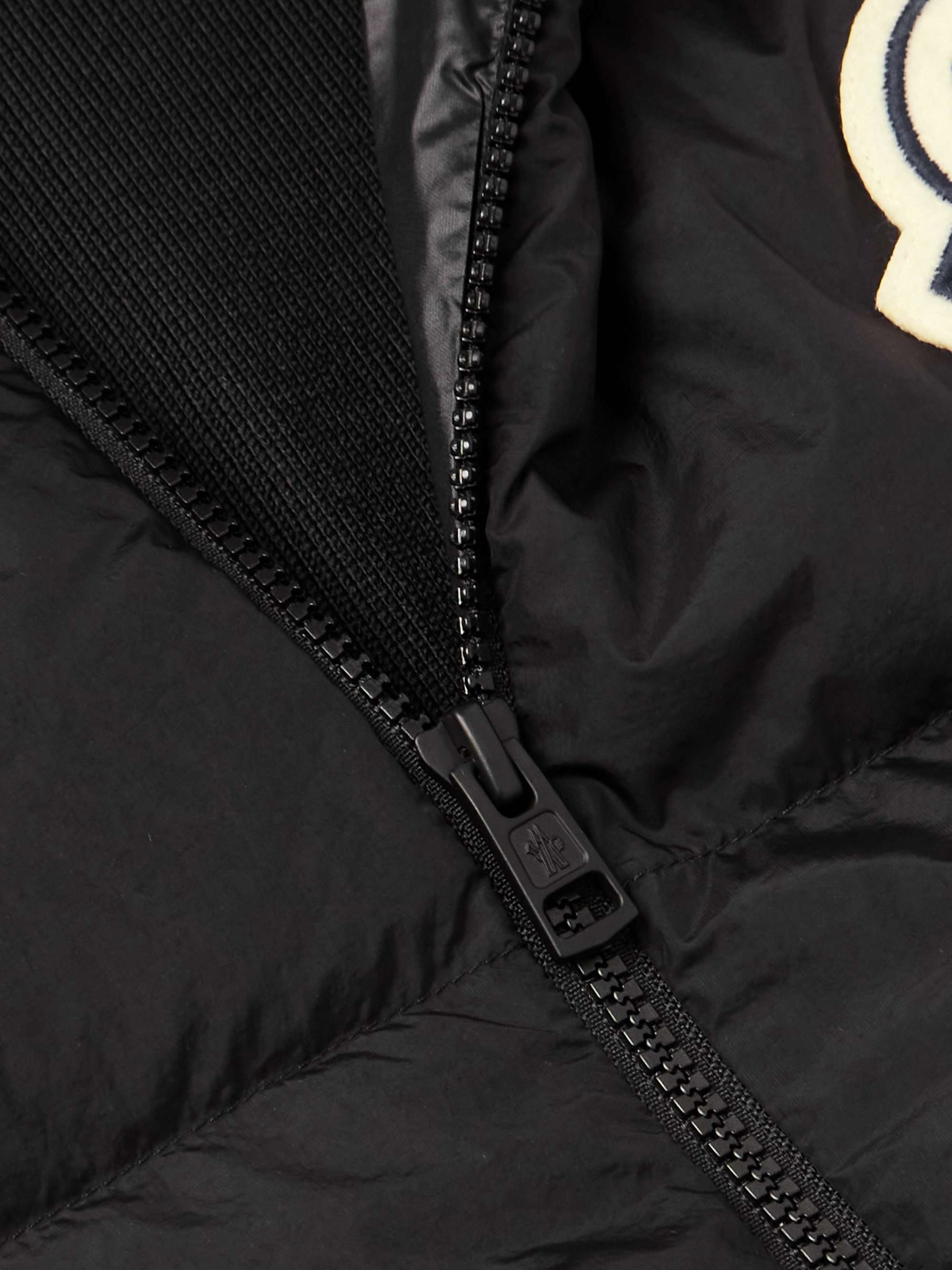 Slim-Fit Logo-Appliquéd Ribbed-Knit and Quilted Shell Down Zip-Up Cardigan view