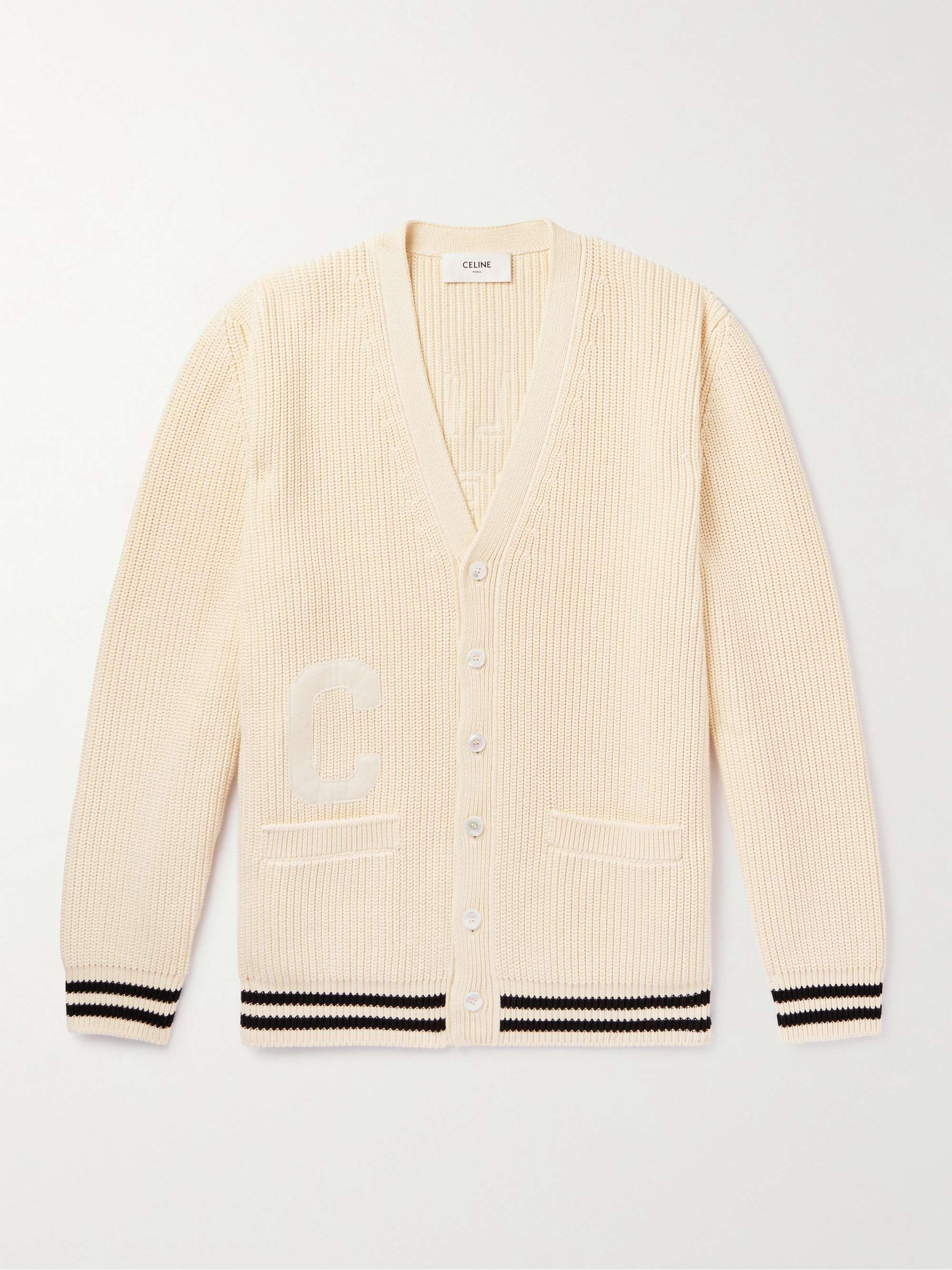 Logo-Appliquéd Ribbed Cotton Cardigan view