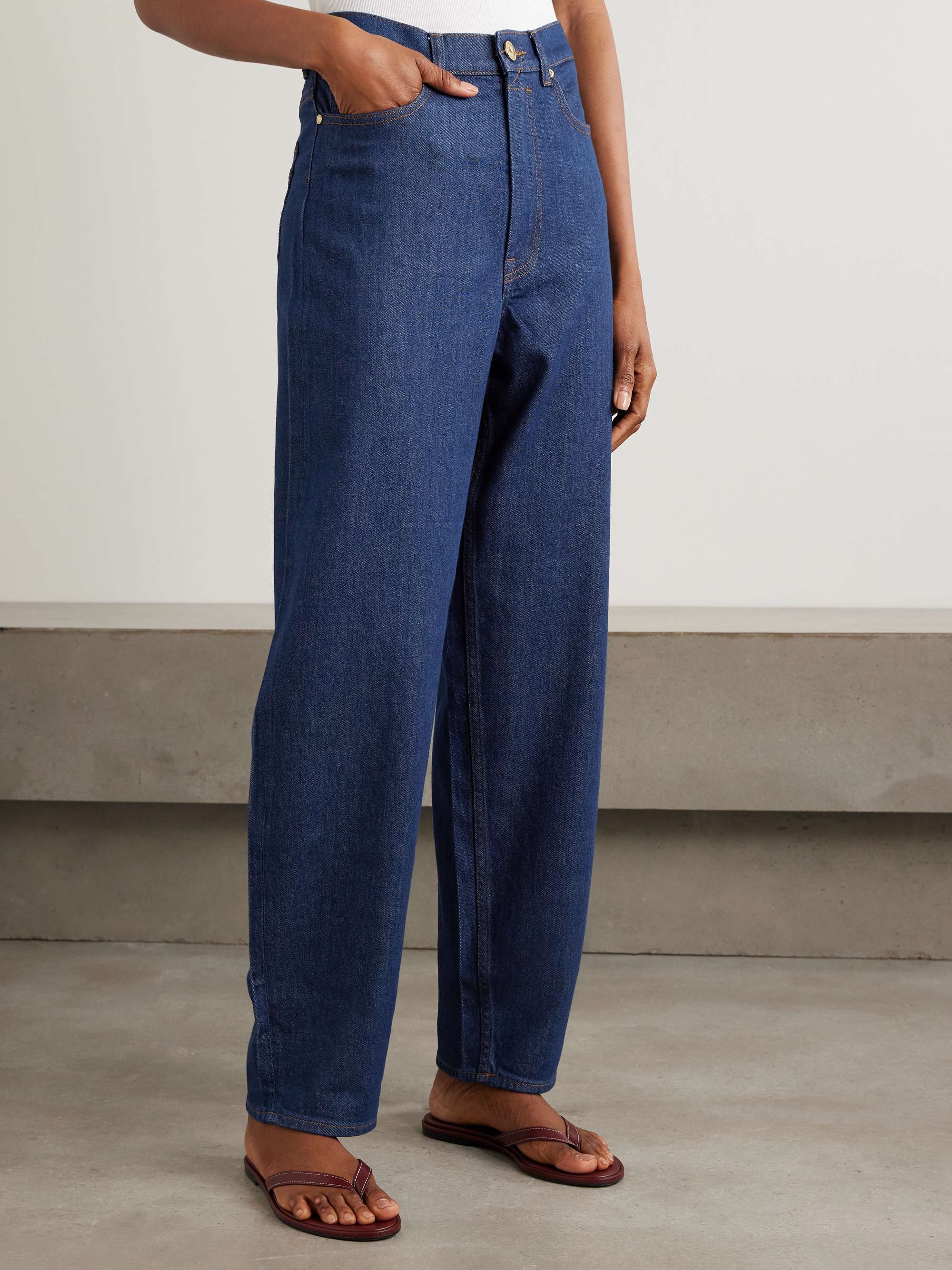 Illuminate belted high-rise barrel-leg jeans view
