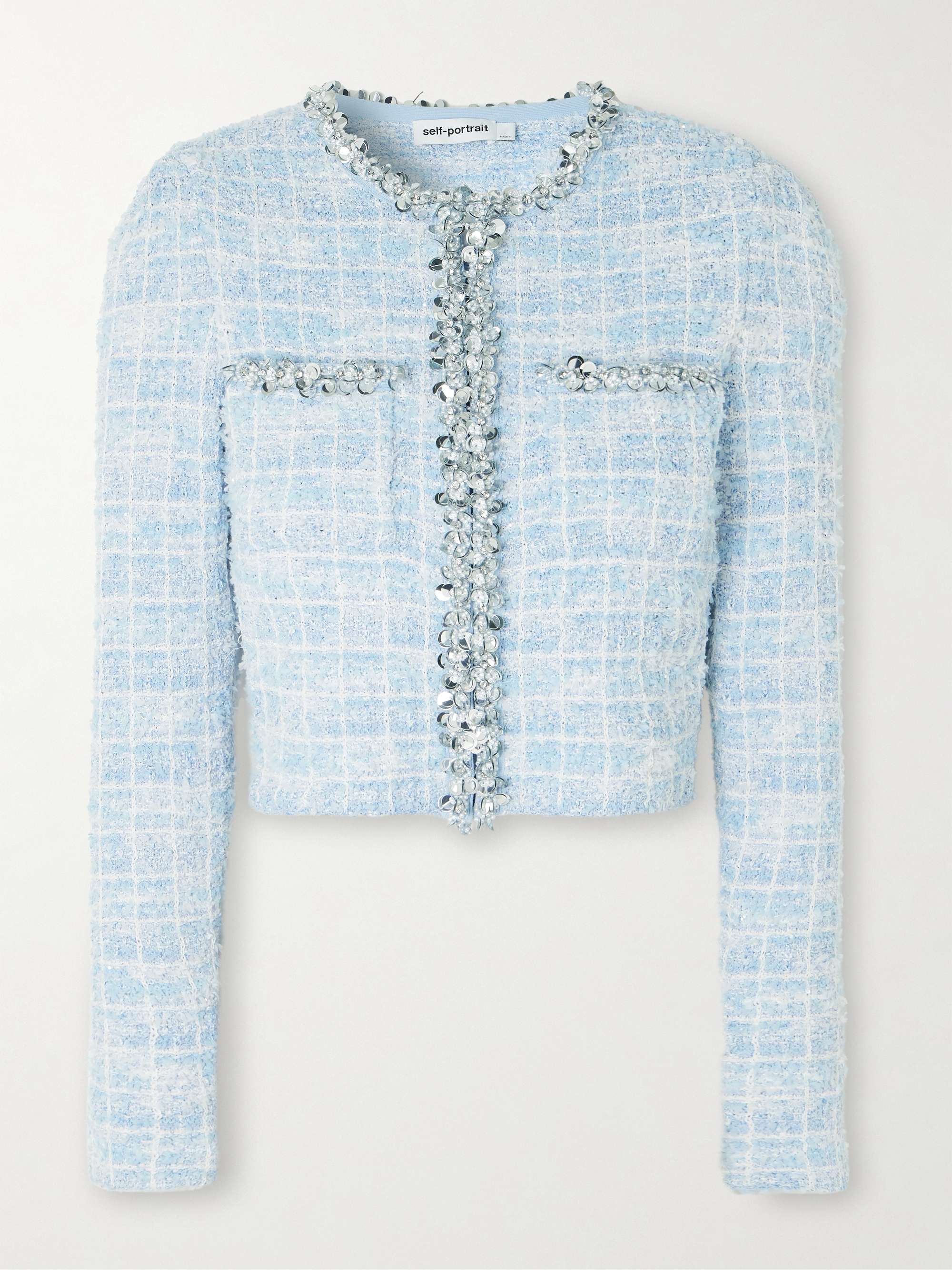 Embellished checked bouclé-tweed cardigan view