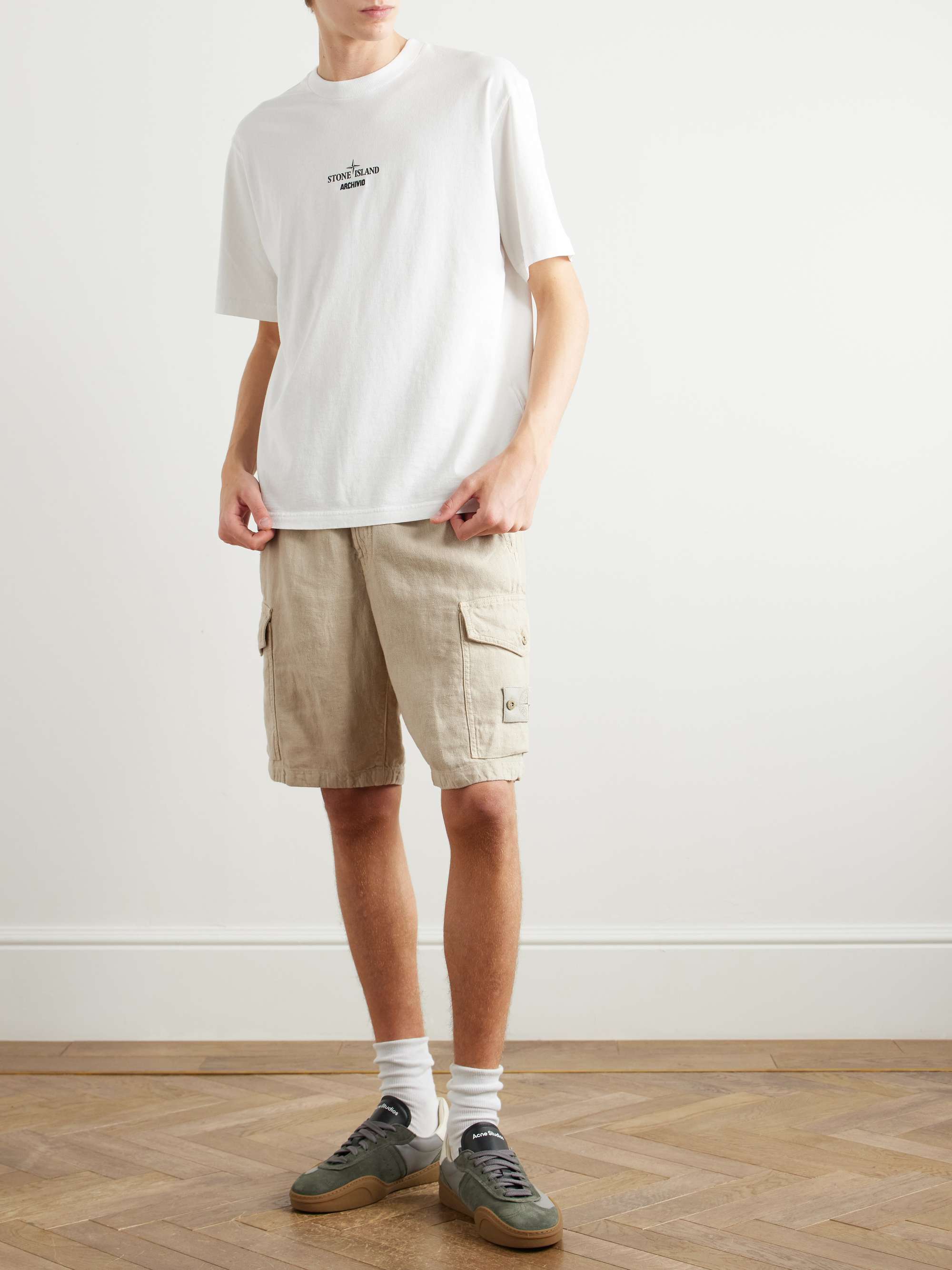 Ghost Straight-Leg Logo-Appliquéd Garment-Dyed Linen Cargo Shorts view