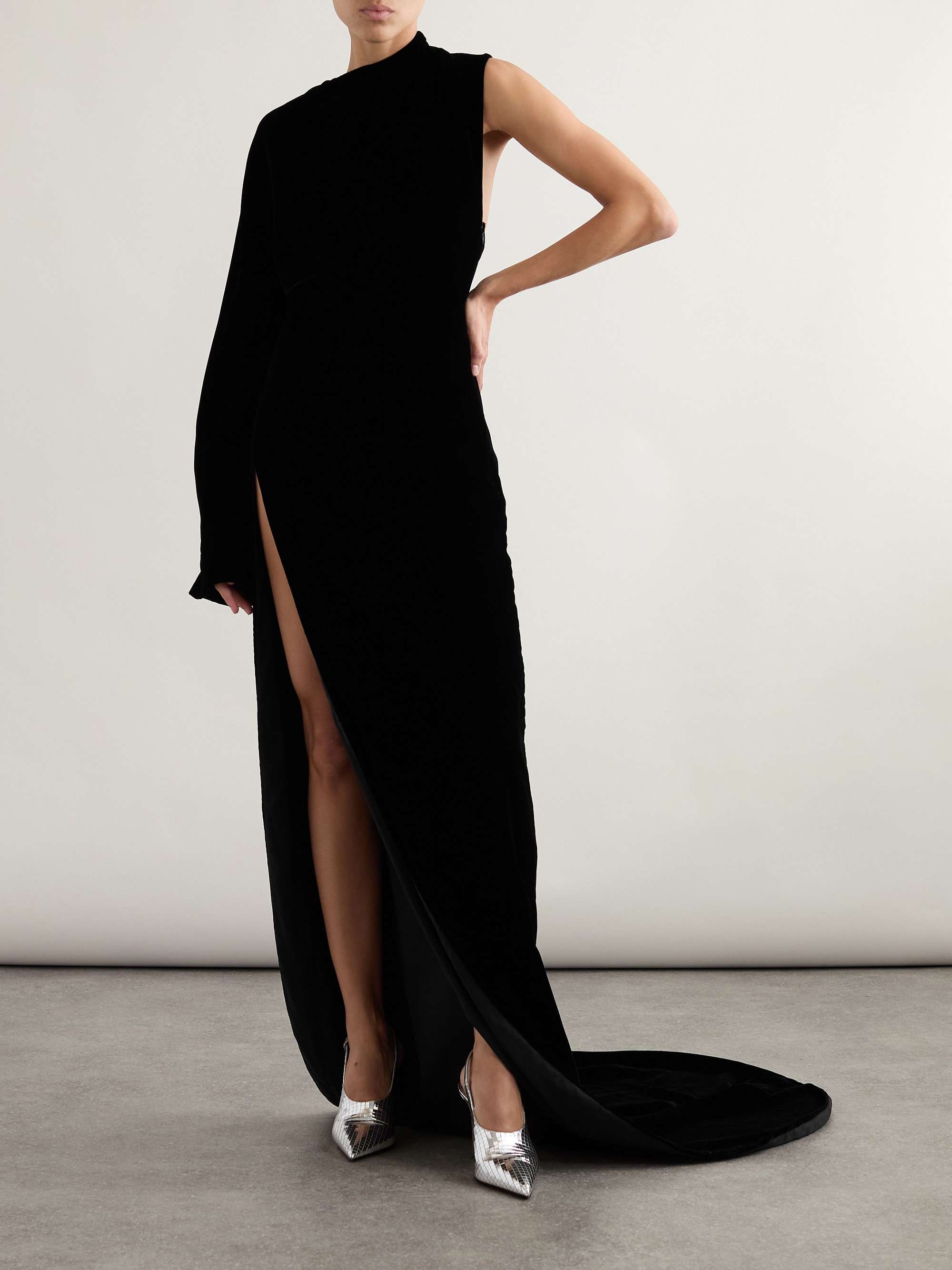 One-shoulder cutout velvet gown view