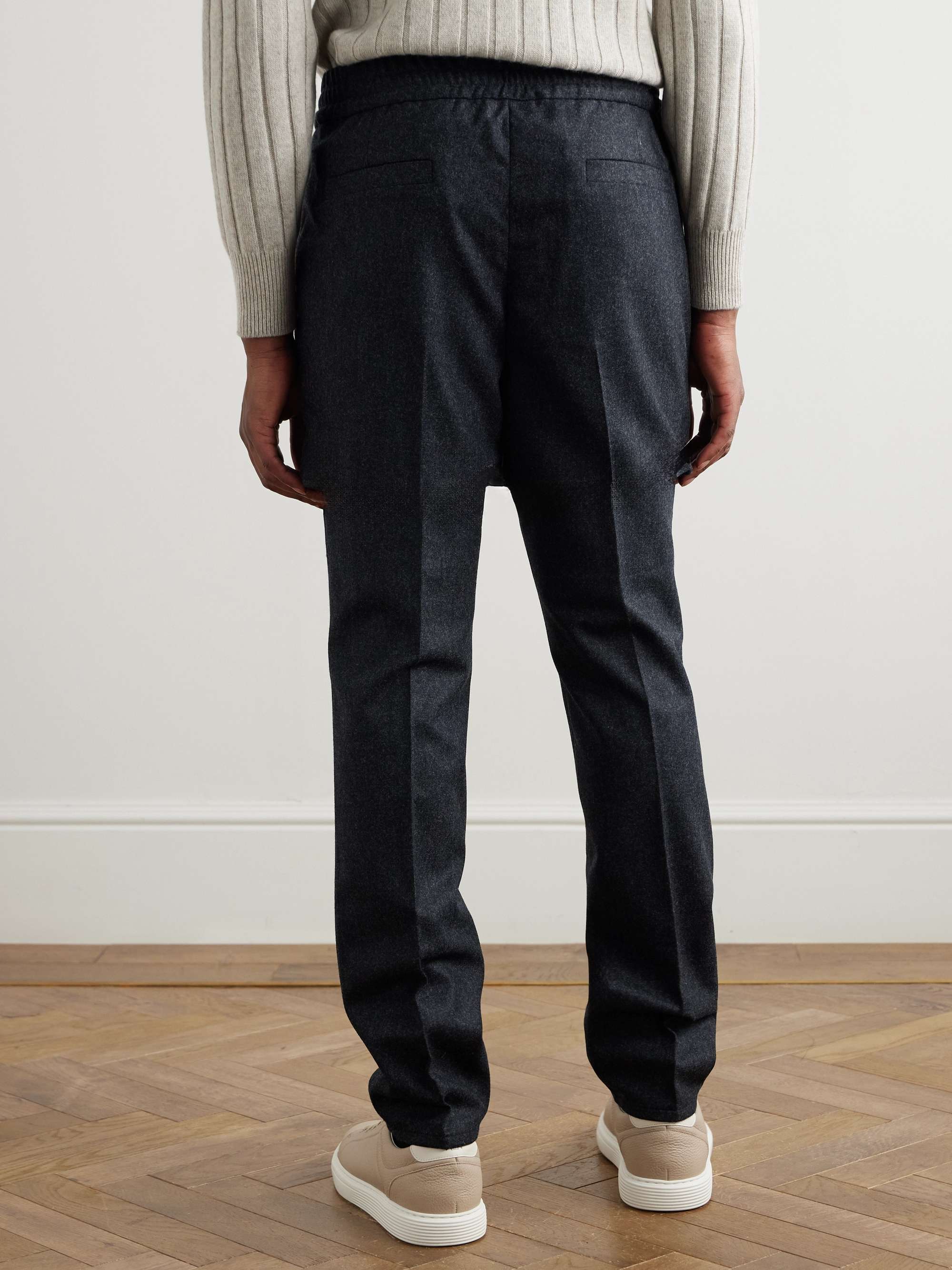 Straight-Leg Brushed Virgin Wool Drawstring Trousers view