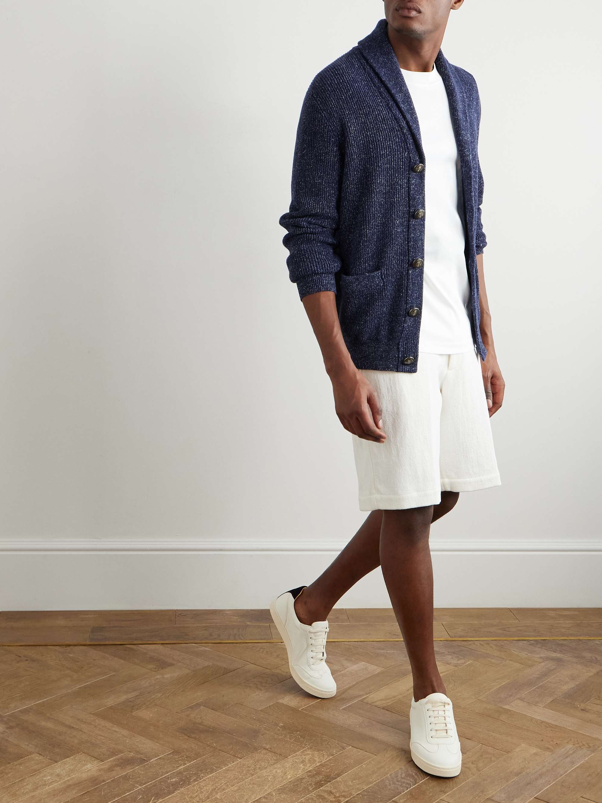 Shawl-Collar Cotton and Linen-Blend Cardigan view