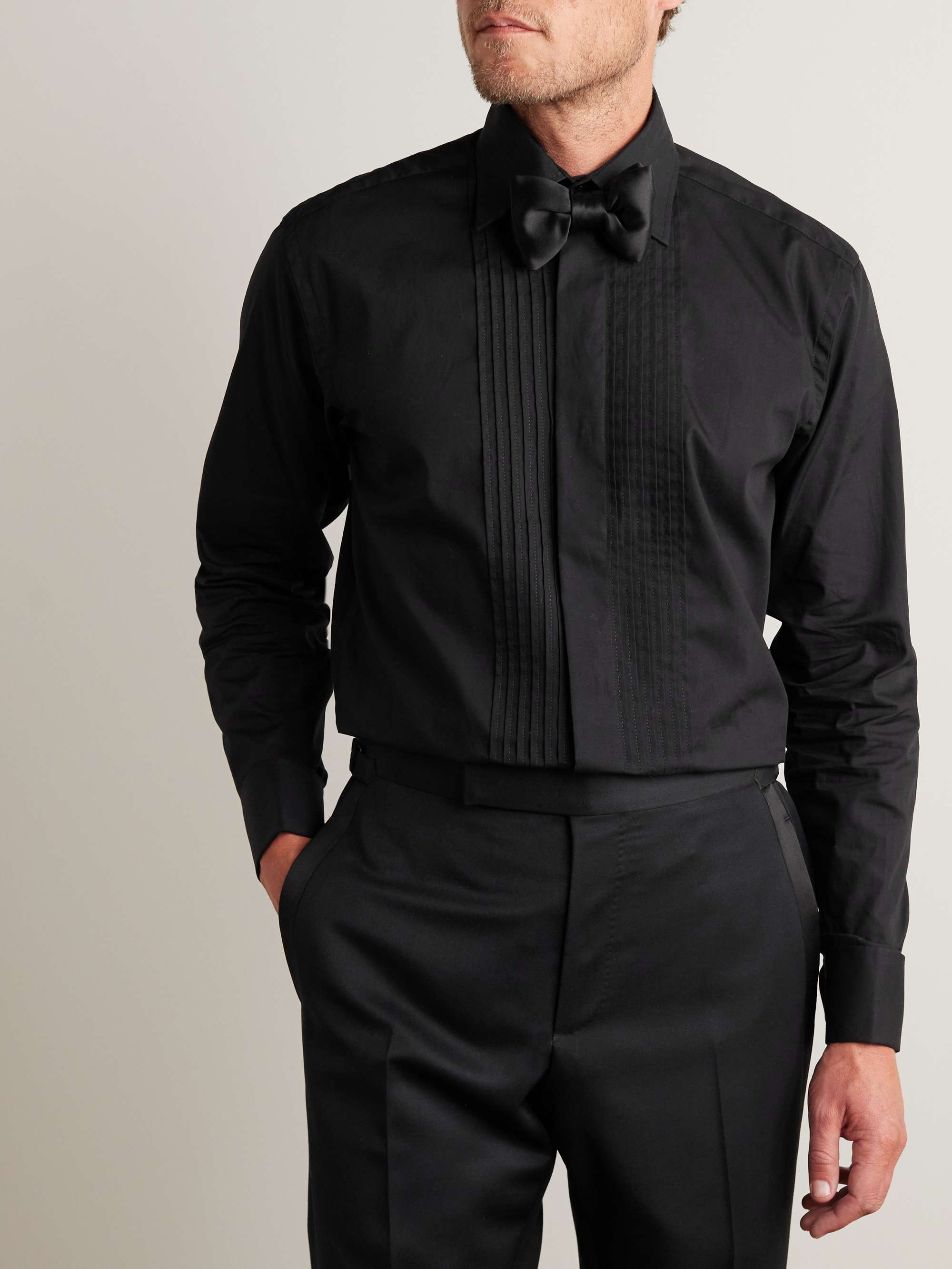 Cutaway-Collar Bib-Front Double-Cuff Cotton-Poplin Shirt view