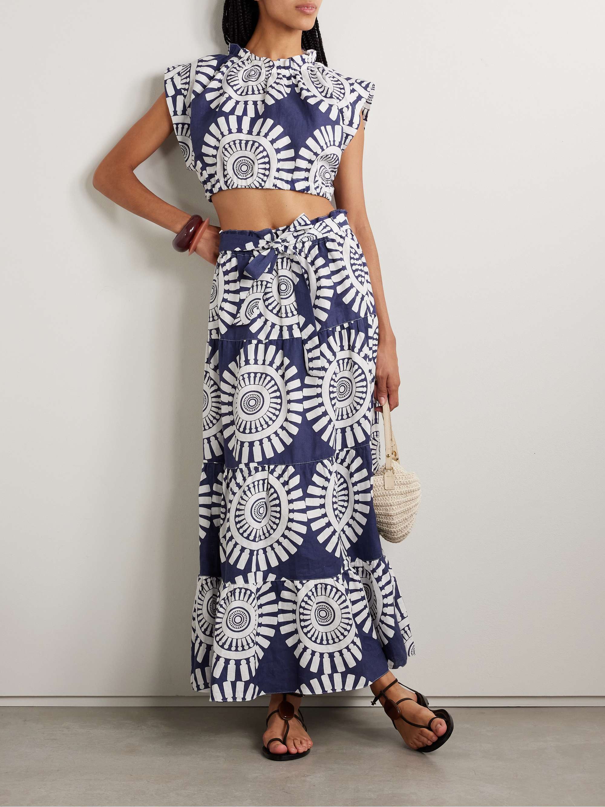 Muna cropped printed linen top view