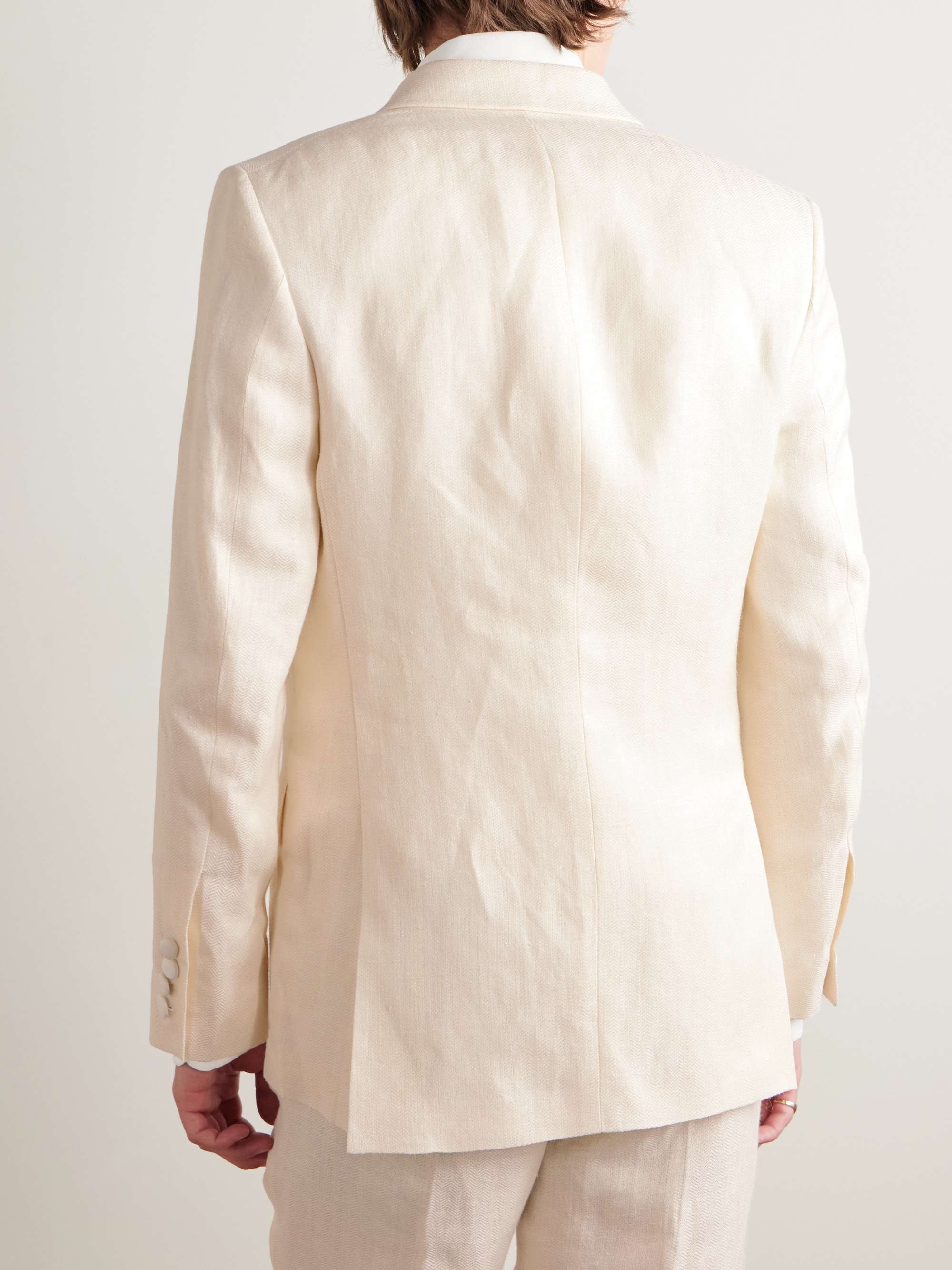 Double-Breasted Herringbone Linen and Silk-Blend Tuxedo Jacket view