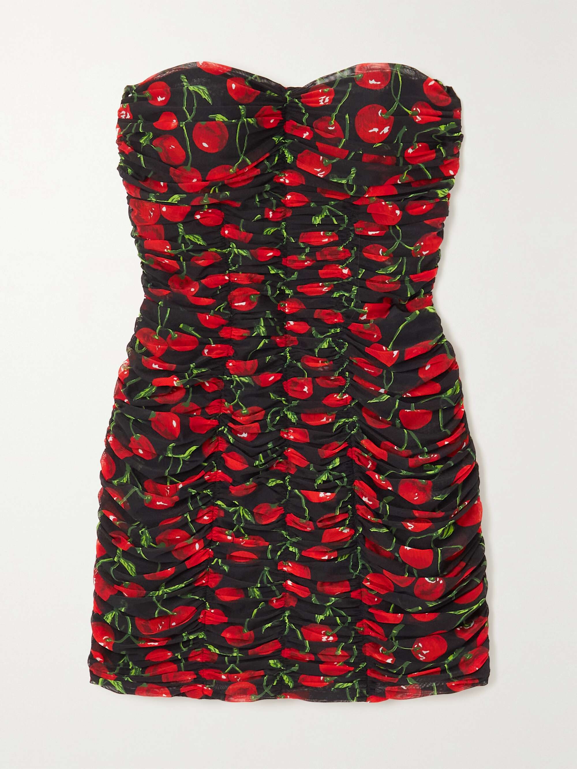 Strapless ruched printed stretch-tulle mini dress view