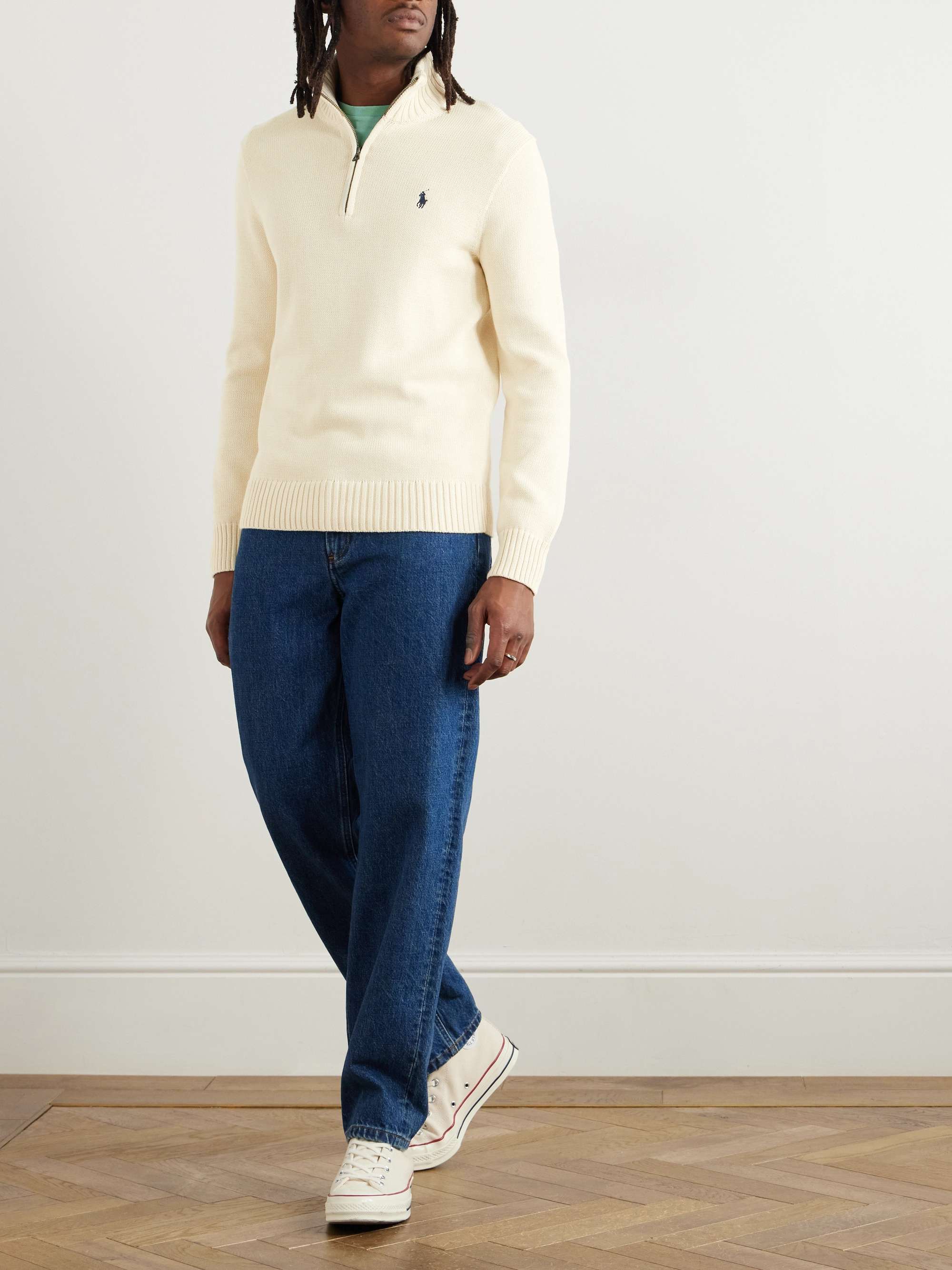 Logo-Embroidered Cotton Half-Zip Sweater view