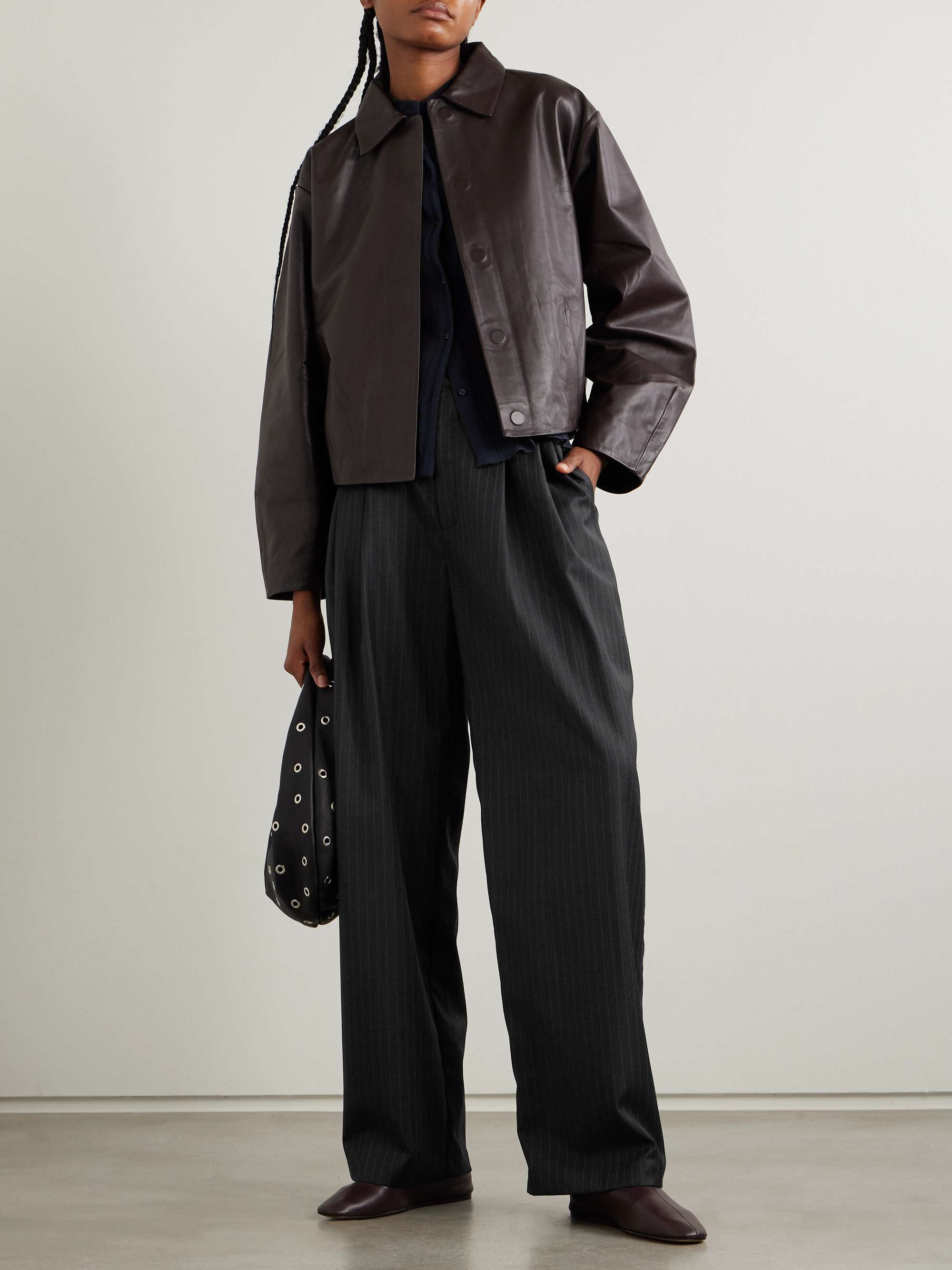 Adjust pleated pinstriped wool-blend wide-leg pants view