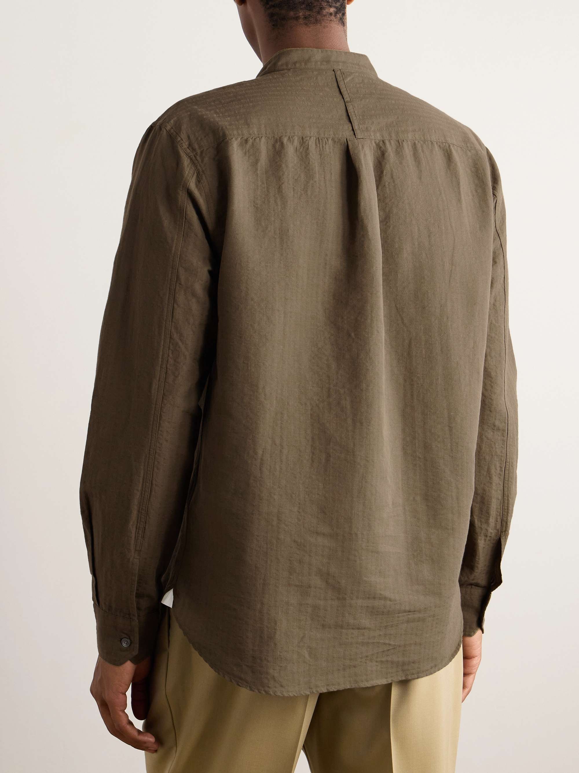 Grandad-Collar Organic Cotton and Linen-Blend Seersucker Shirt view