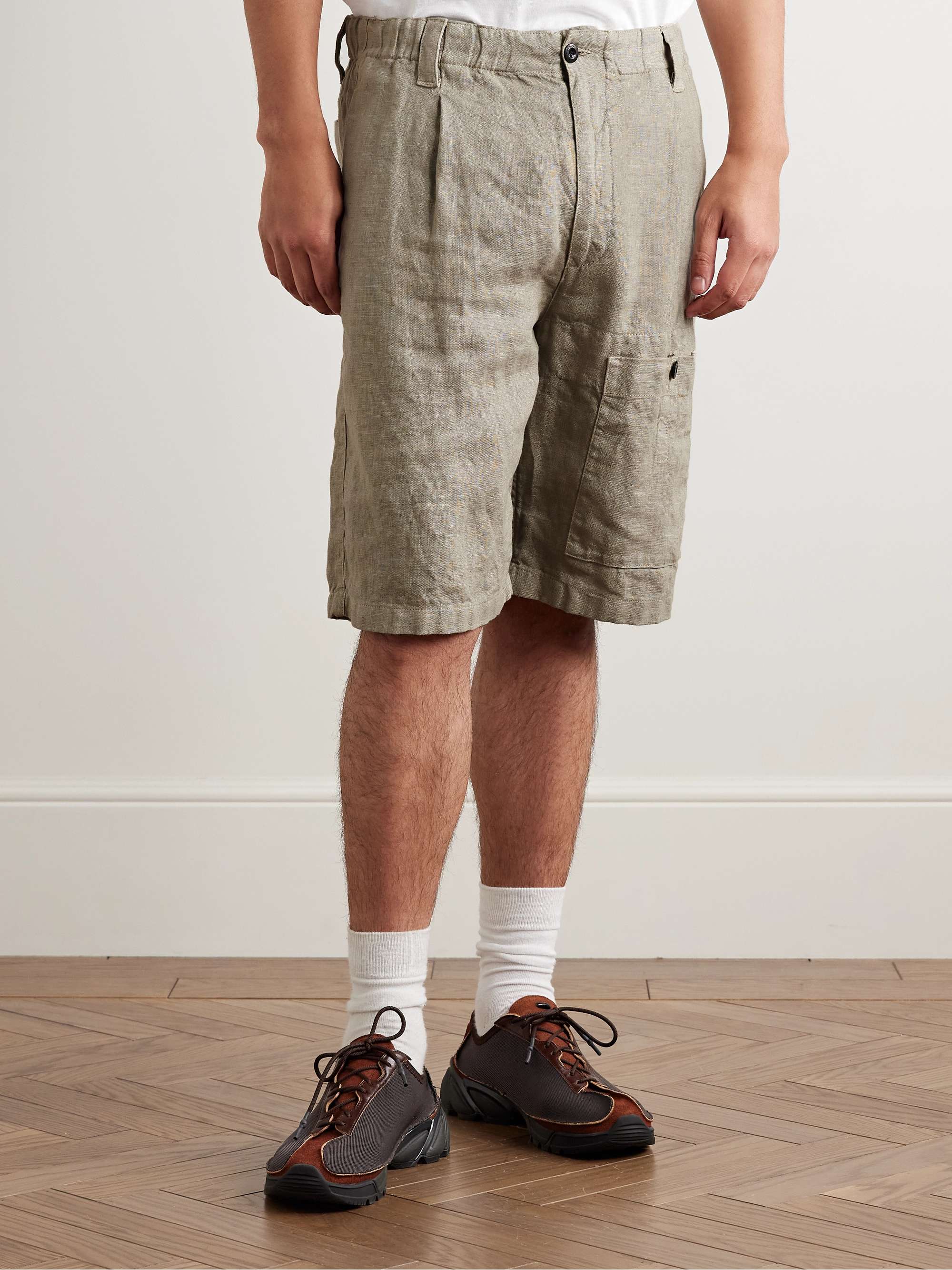 Straight-Leg Pleated Linen Cargo Shorts view