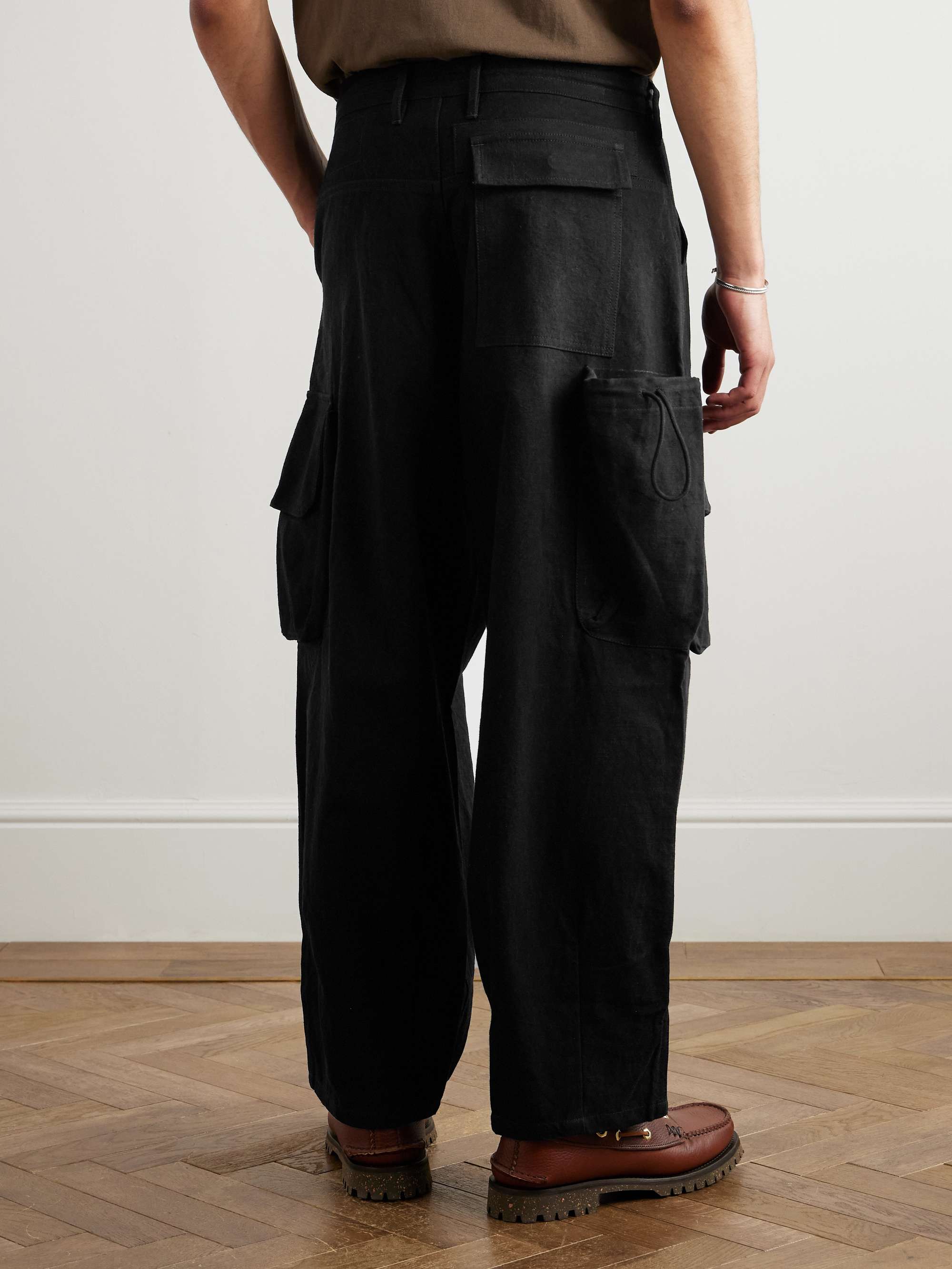 Forager Straight-Leg Pleated Organic Cotton Drawstring Cargo Trousers view