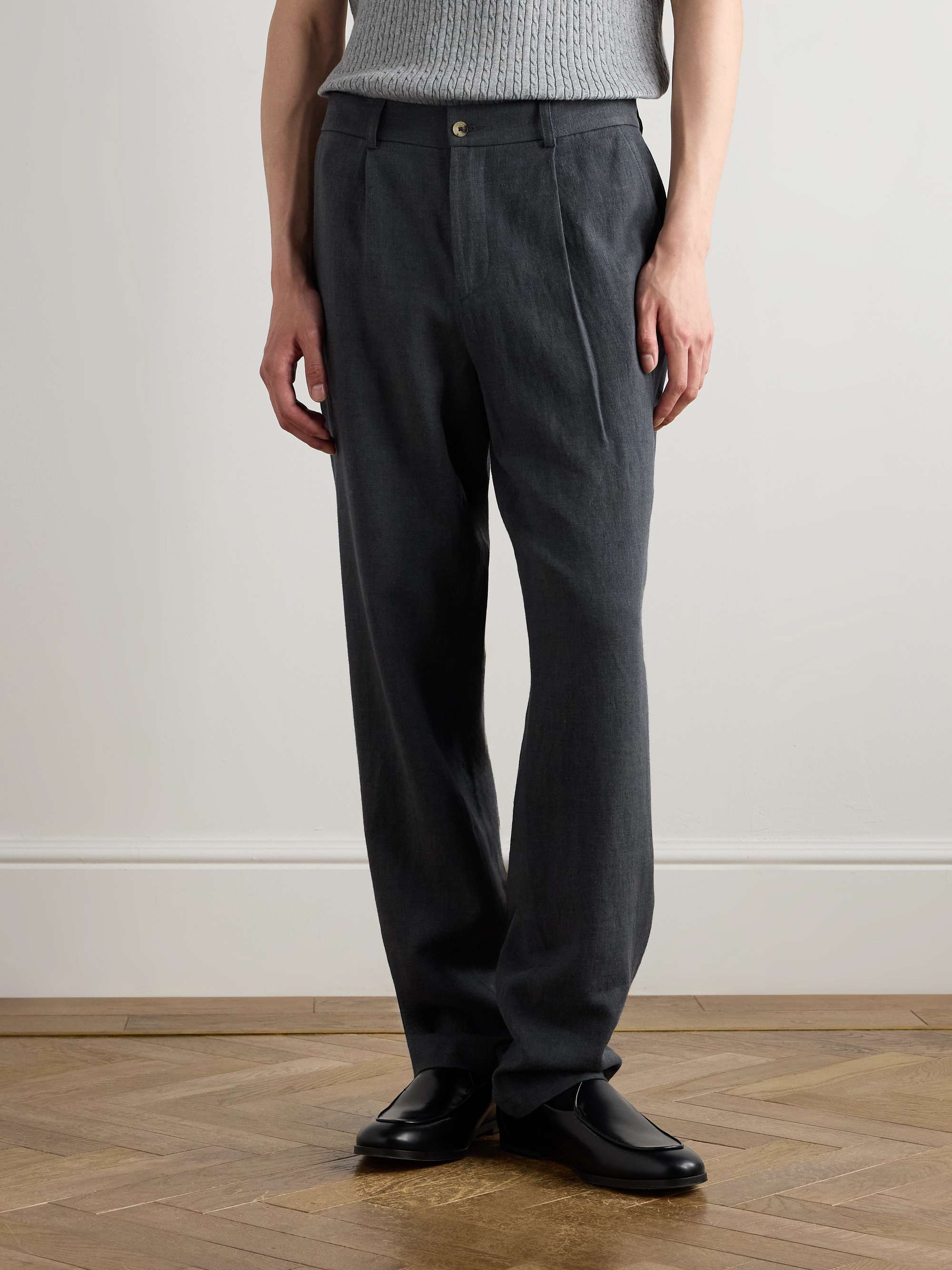 Straight-Leg Pleated Linen and Wool-Blend Suit Trousers view