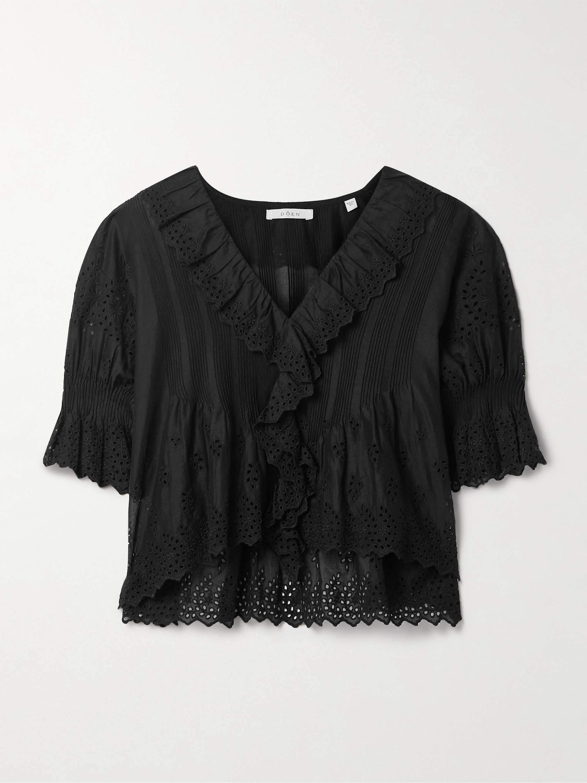 Henri ruffled pintucked broderie anglaise cotton top view
