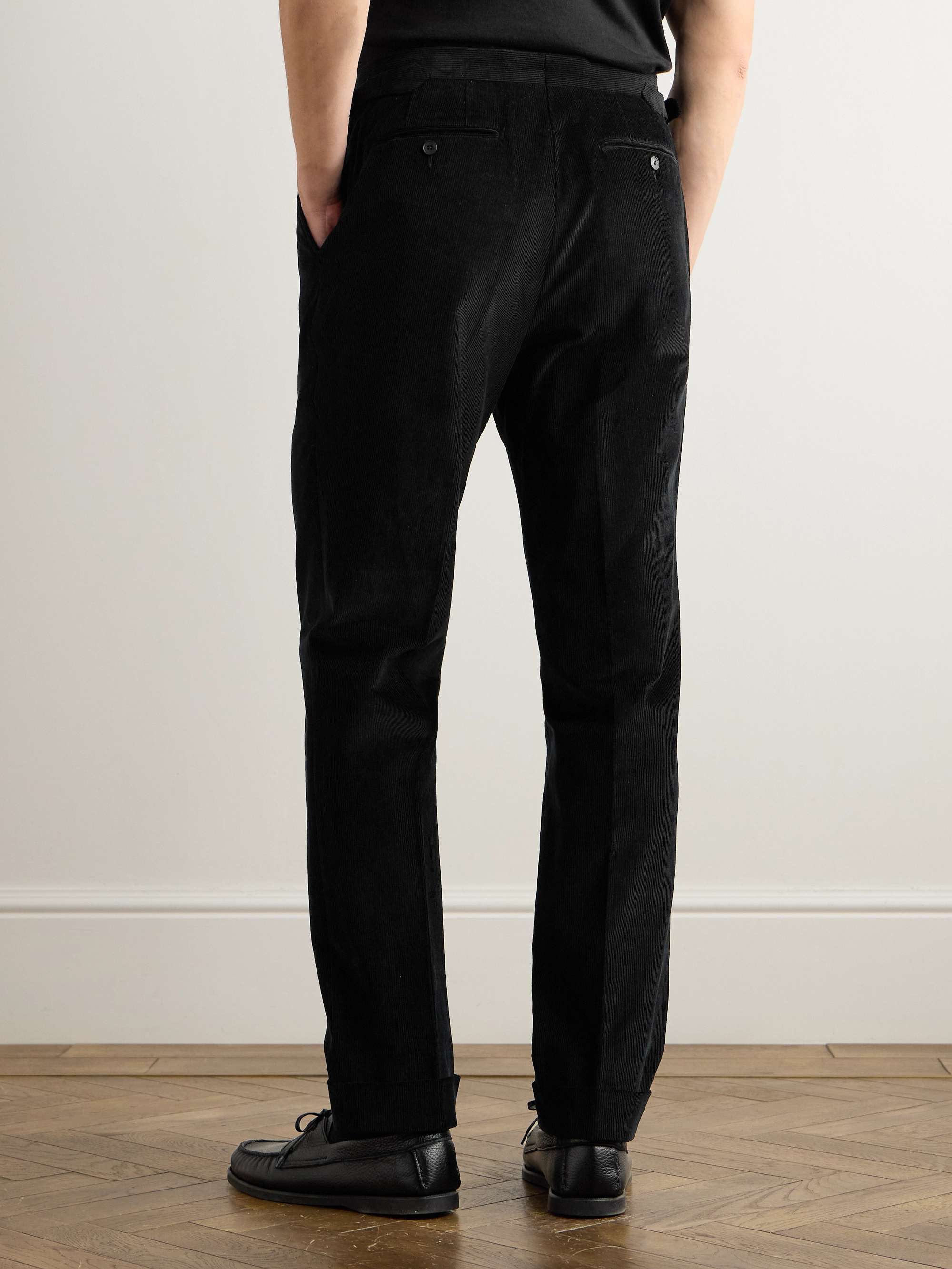 Slim-Fit Pleated Cotton-Corduroy Trousers view