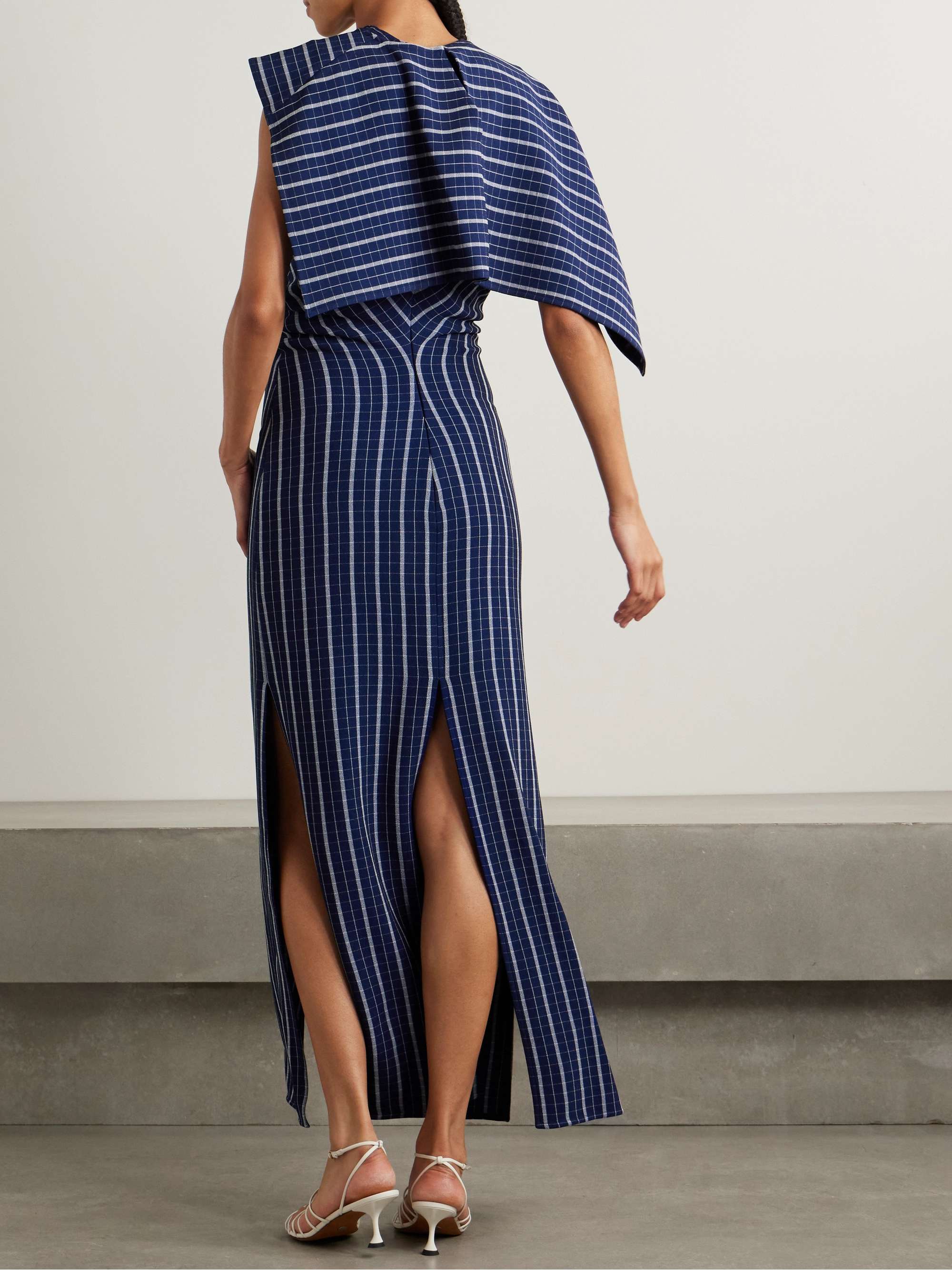 Selene asymmetric draped checked stretch-crepe maxi dress view