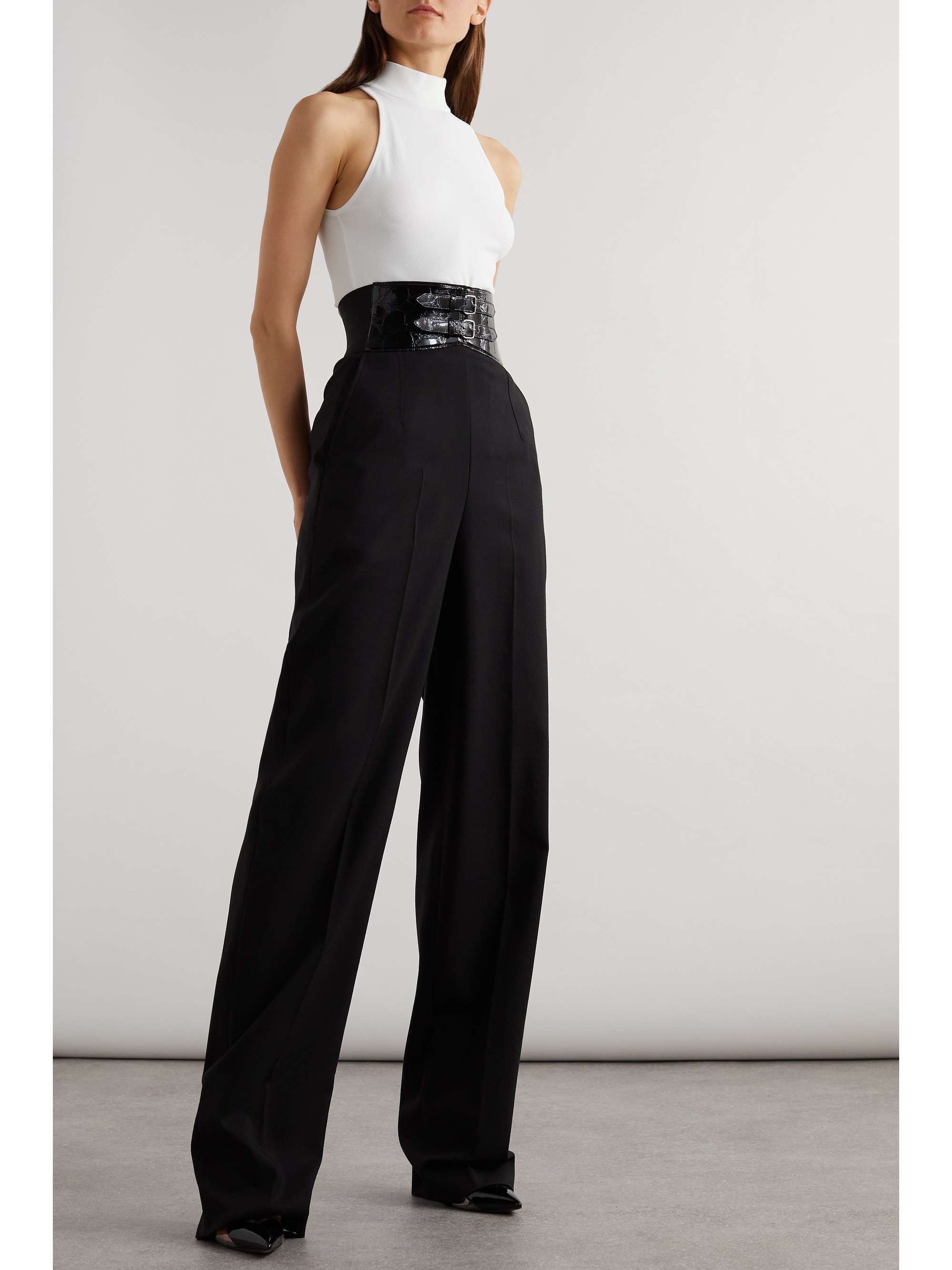 Archetypes belted wool-blend gabardine wide-leg pants view