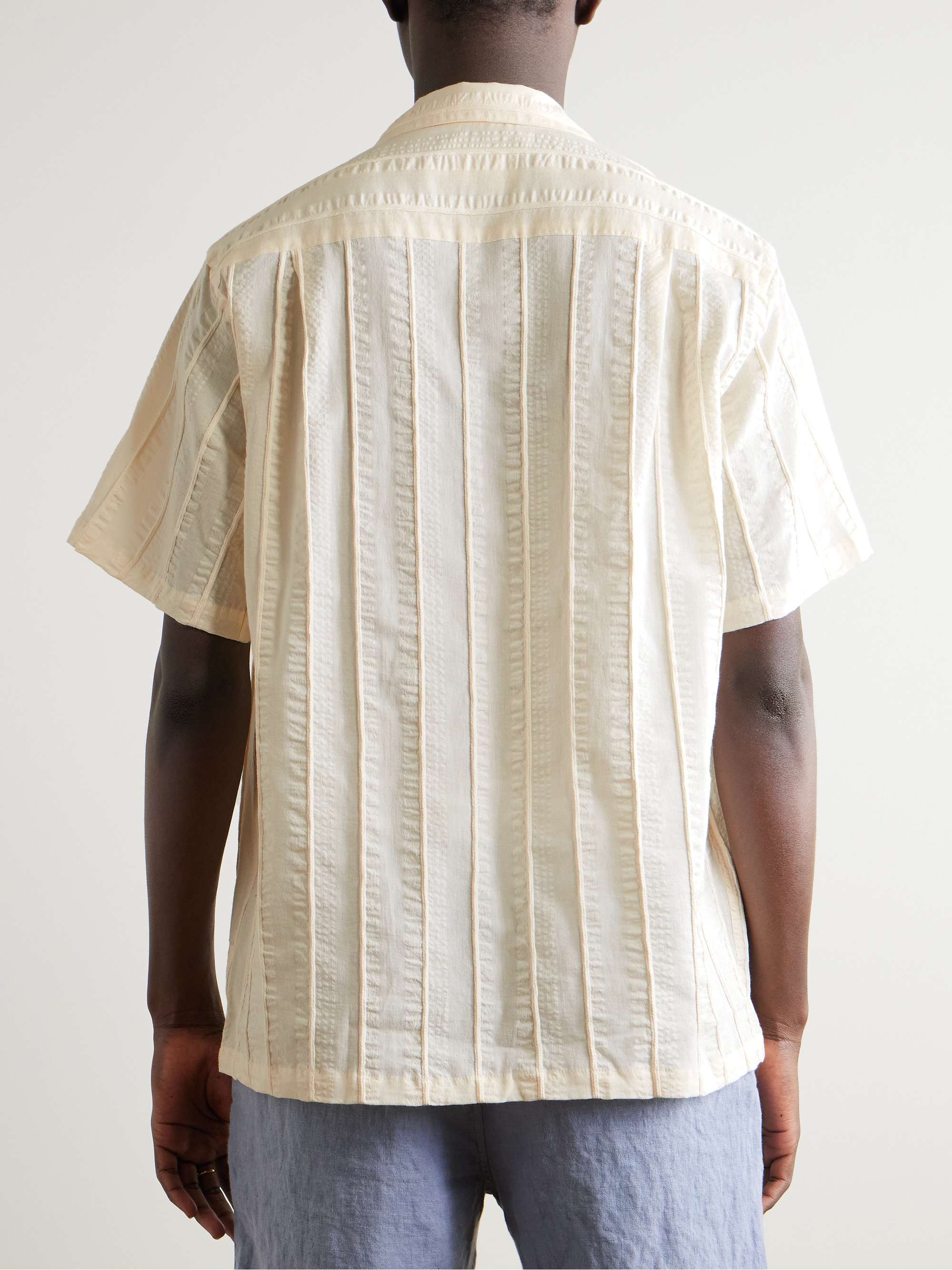 Punta Convertible-Collar Striped Embroidered Cotton-Voile Shirt view