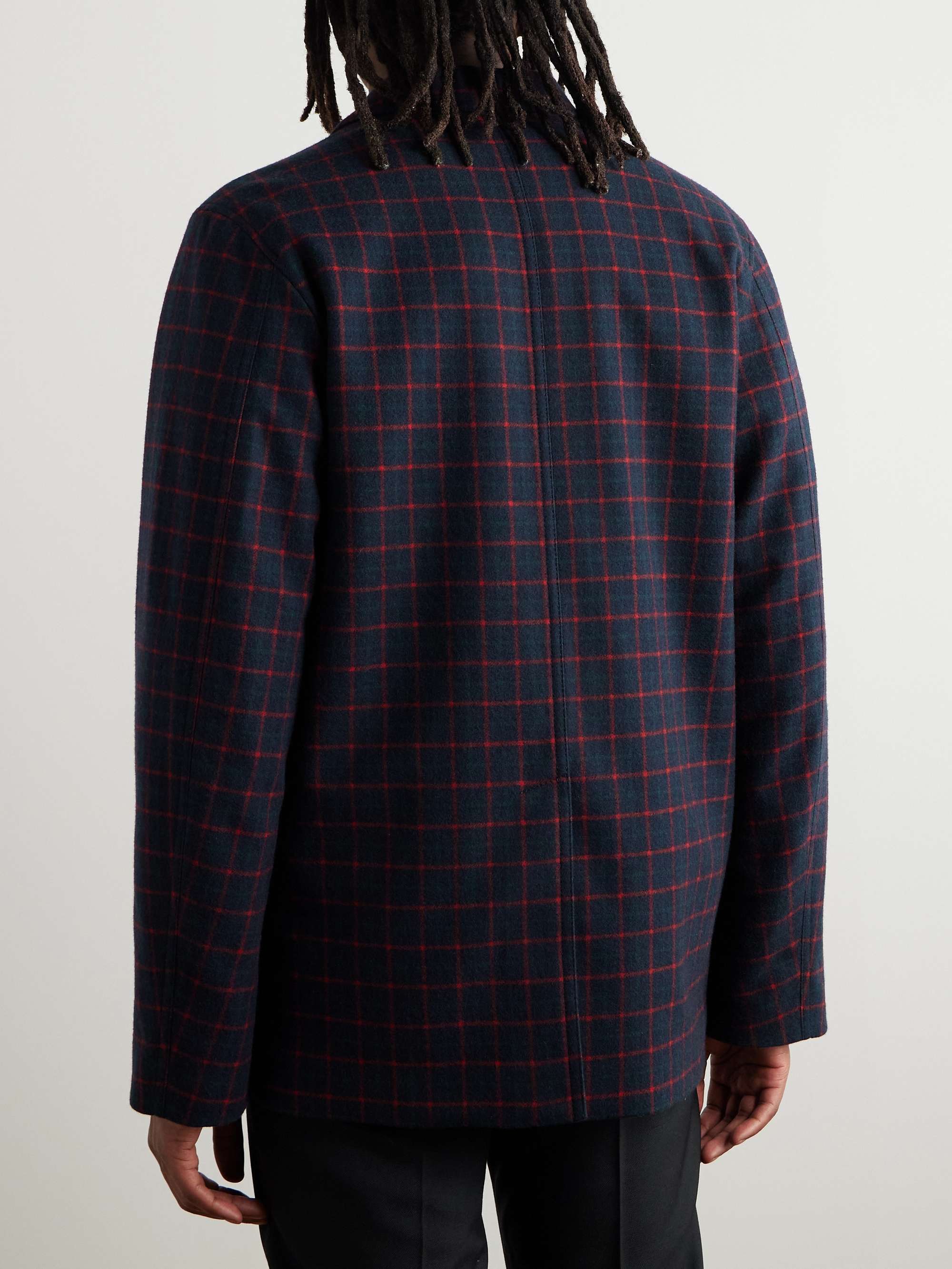 Logo-Appliquéd Checked Wool-Blend Flannel Blazer view
