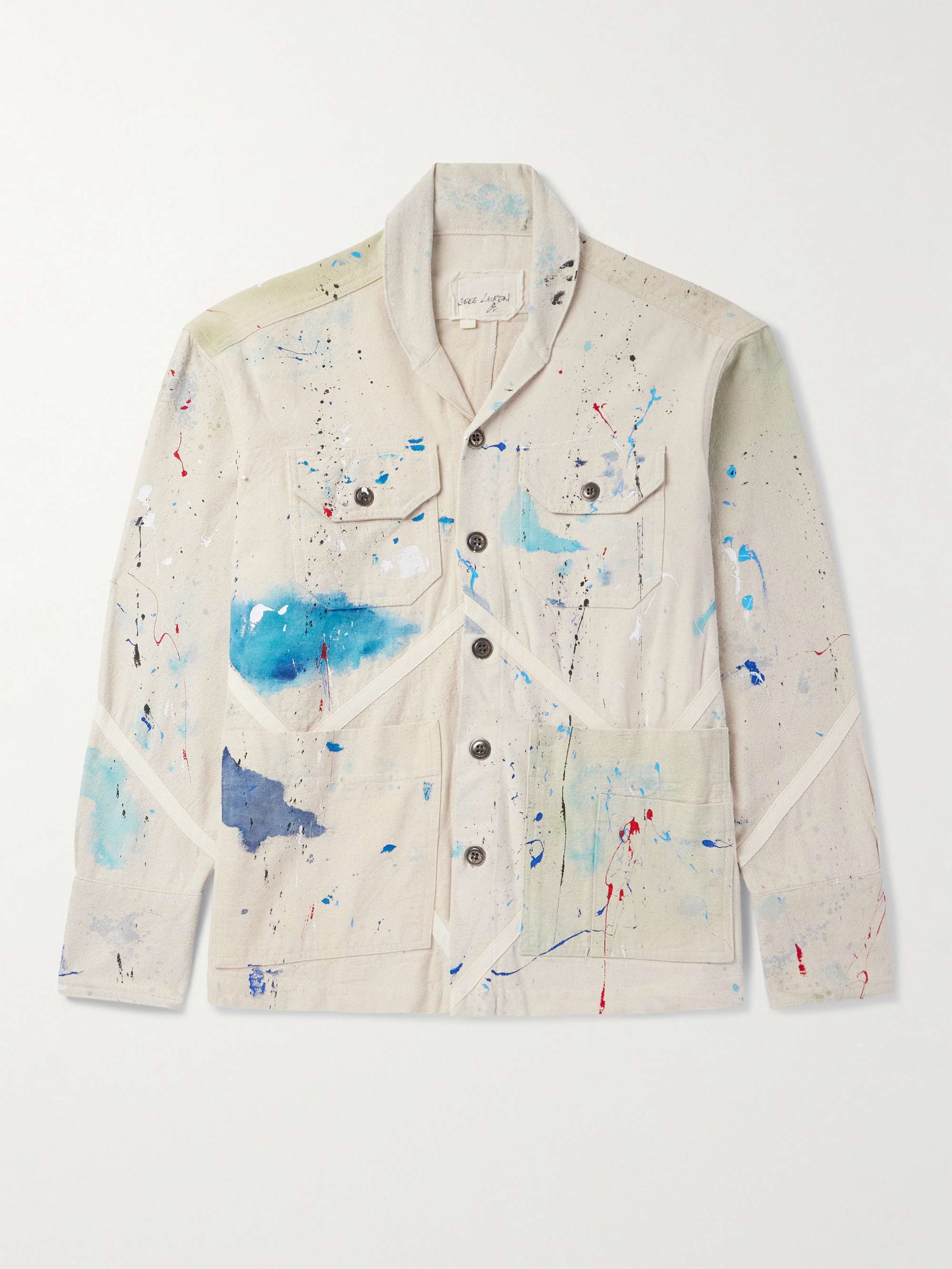 Shawl-Collar Paint-Splattered Cotton-Canvas Overshirt view