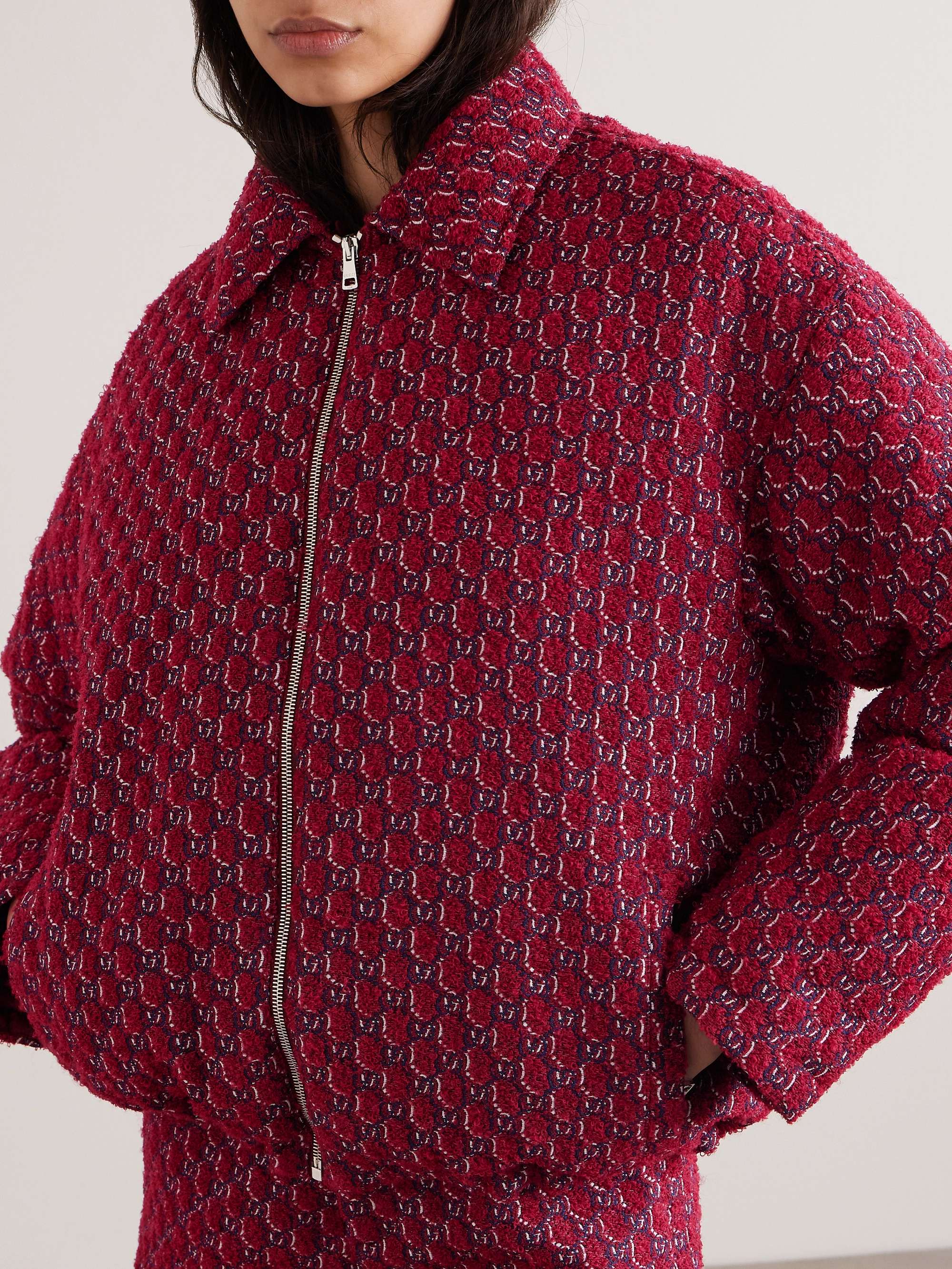 Shearling-trimmed jacquard-knit wool-blend bouclé jacket view