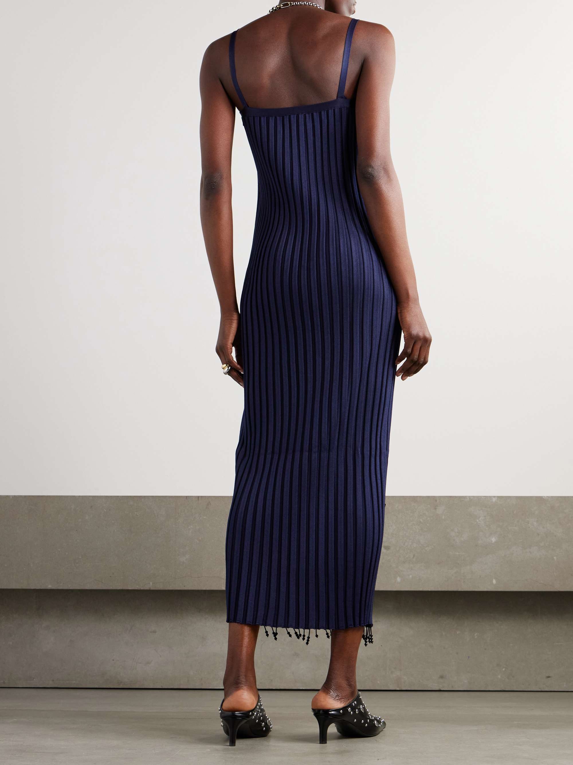 Bead-embellished ribbed-knit maxi dress view