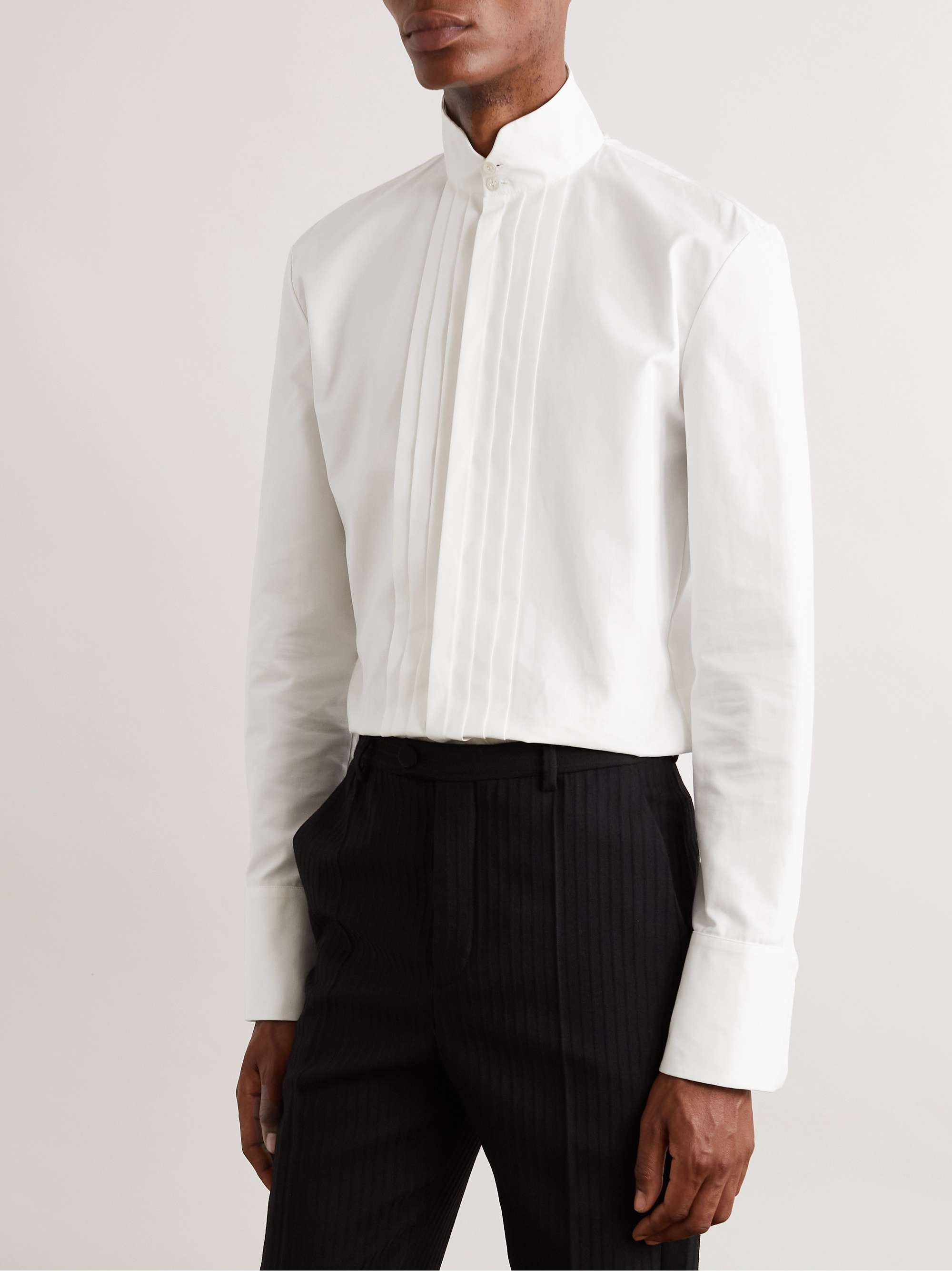 Grandad-Collar Bib-Front Cotton-Poplin Tuxedo Shirt view