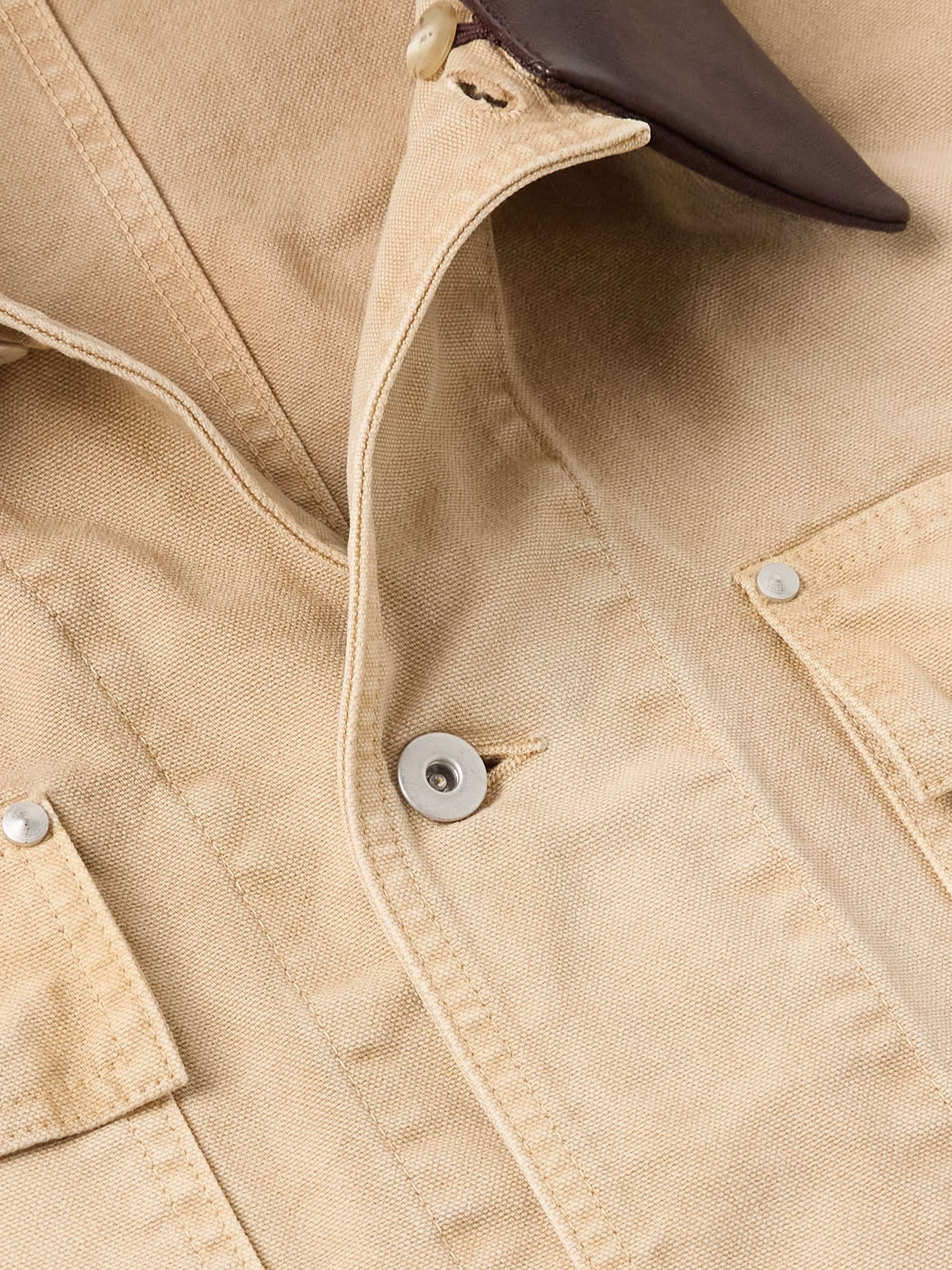 Oversized Leather-Trimmed Cotton-Canvas Jacket view