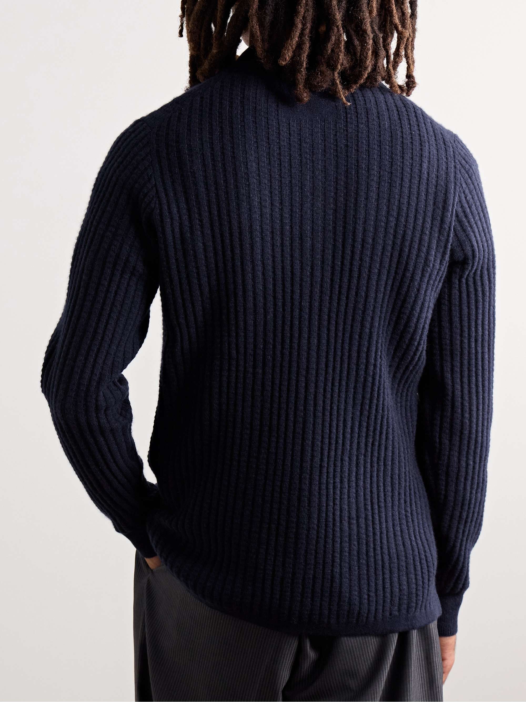 Theo Waffle-Knit Cashmere Polo Shirt view