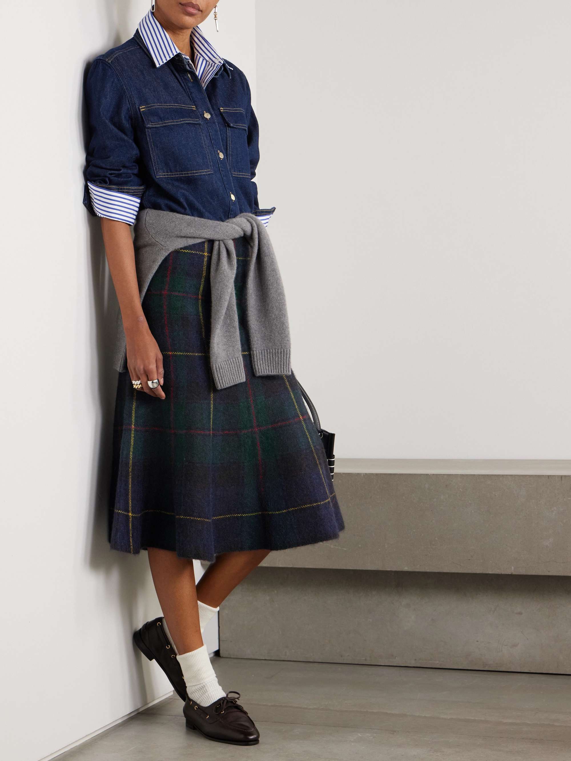 Checked wool midi skirt view