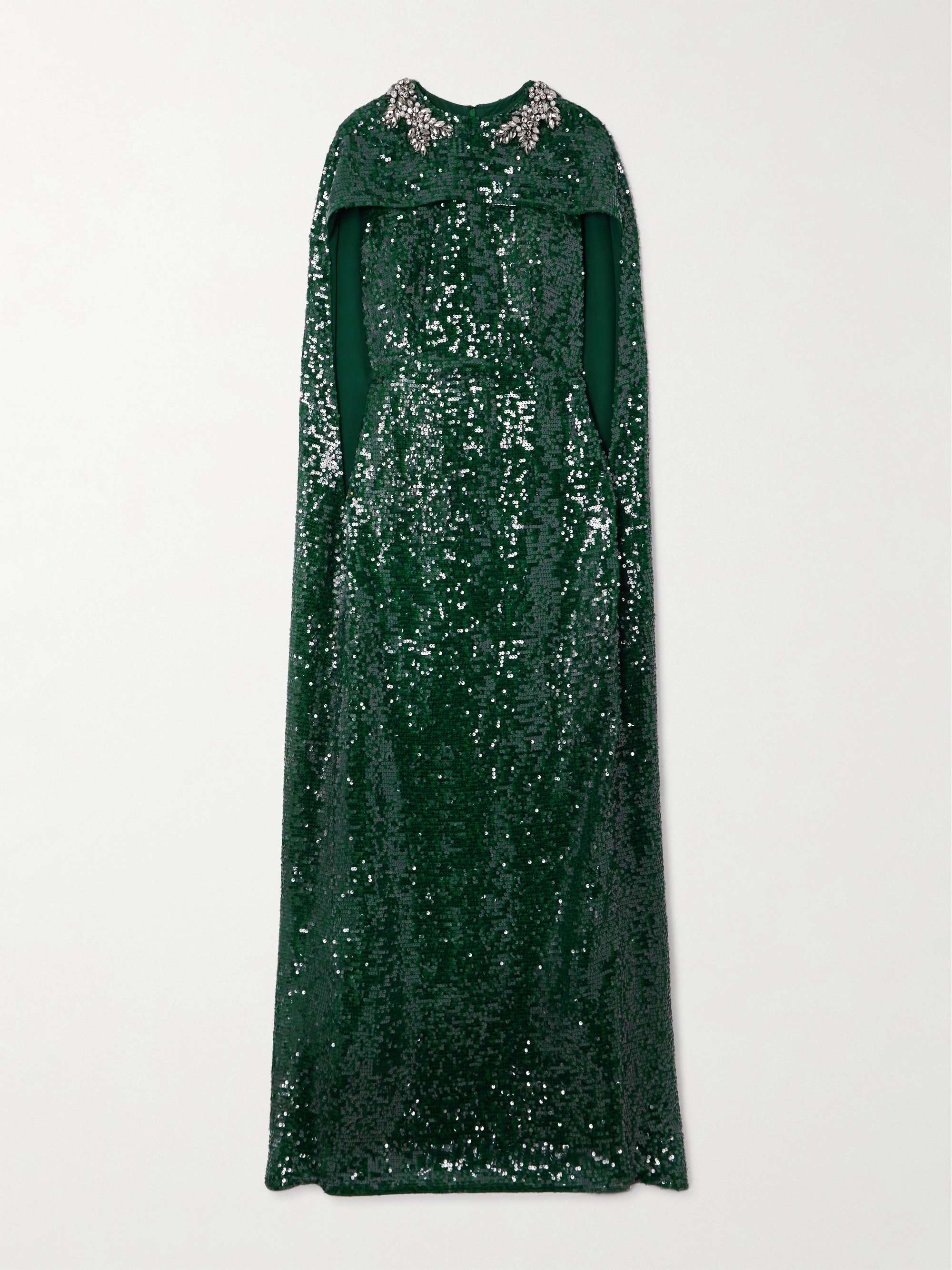 Cape-effect crystal-embellished sequined crepe gown view