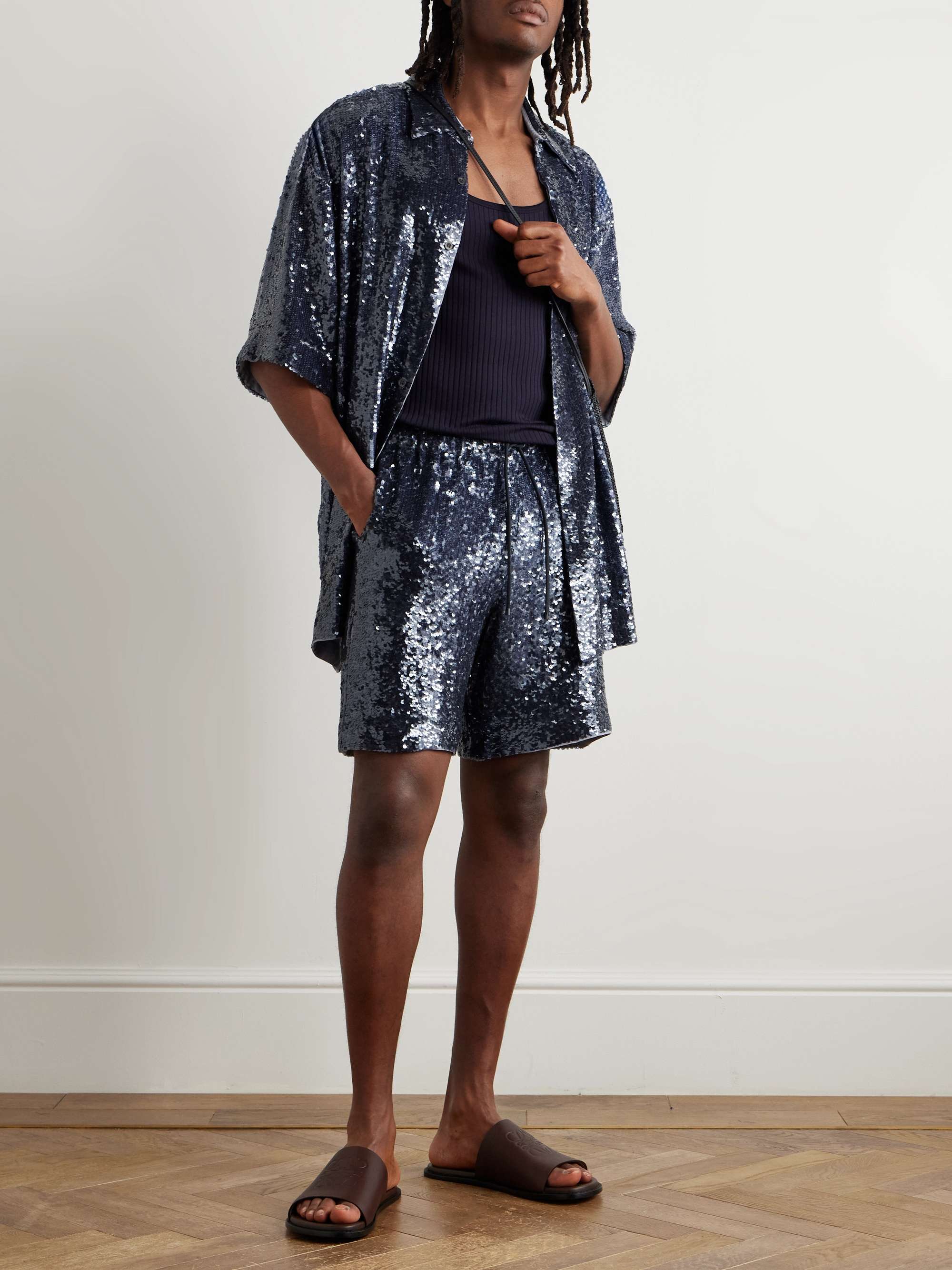 Straight-Leg Sequinned Crepe Drawstring Bermuda Shorts view