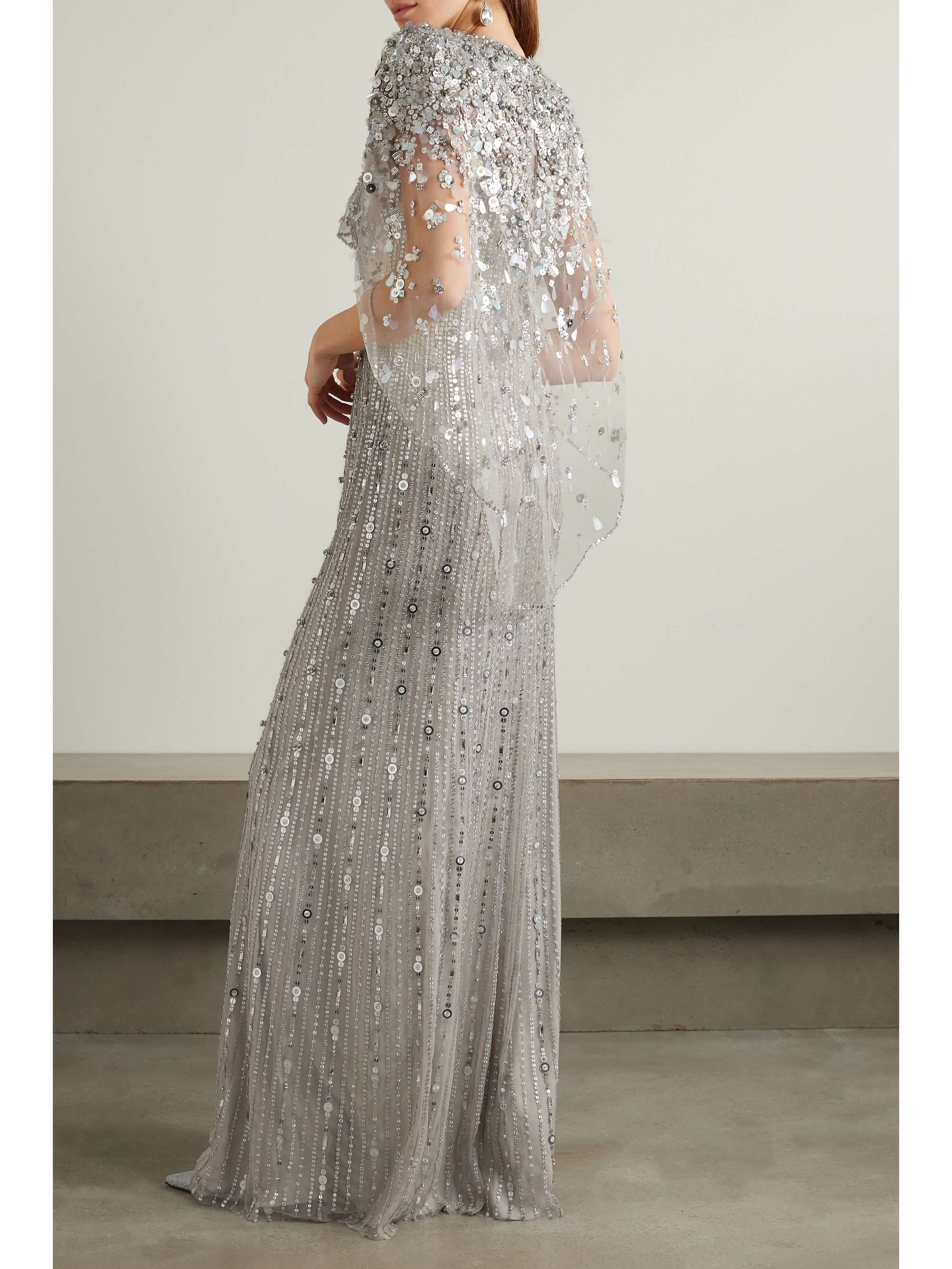 Nettie cape-effect embellished sequined tulle gown view