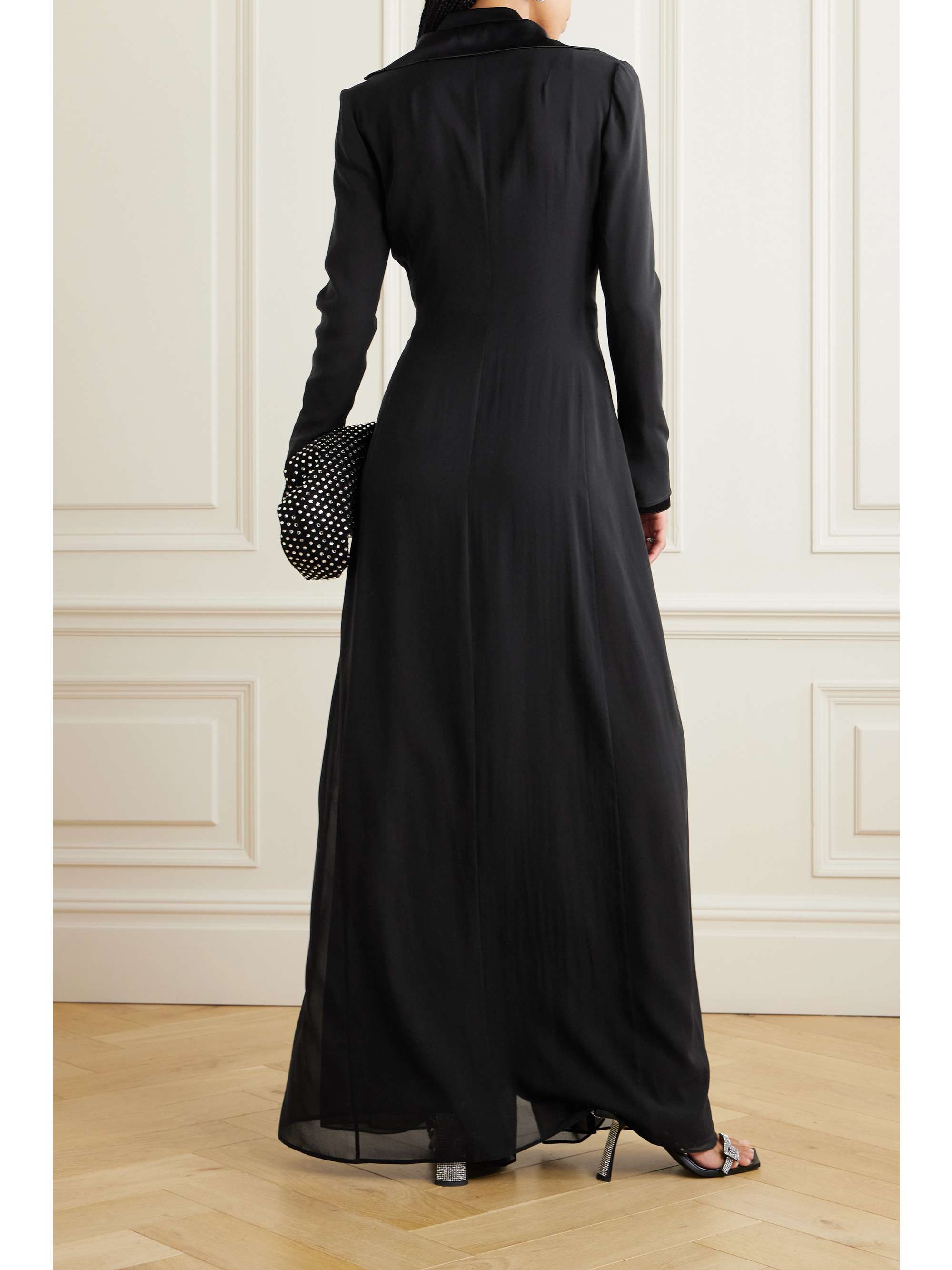 Satin-trimmed silk-blend chiffon coat view