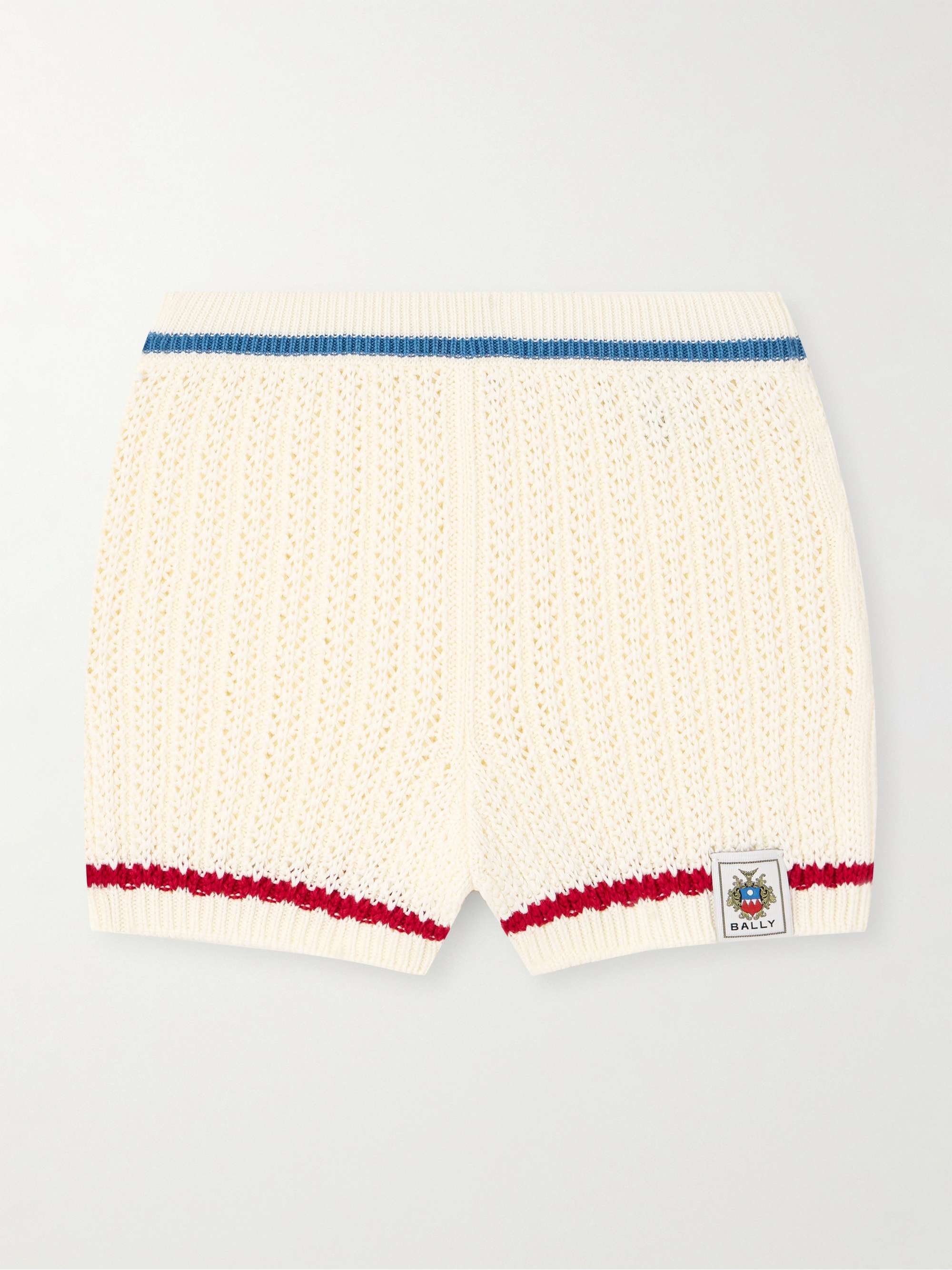 Striped open-knit cotton shorts view