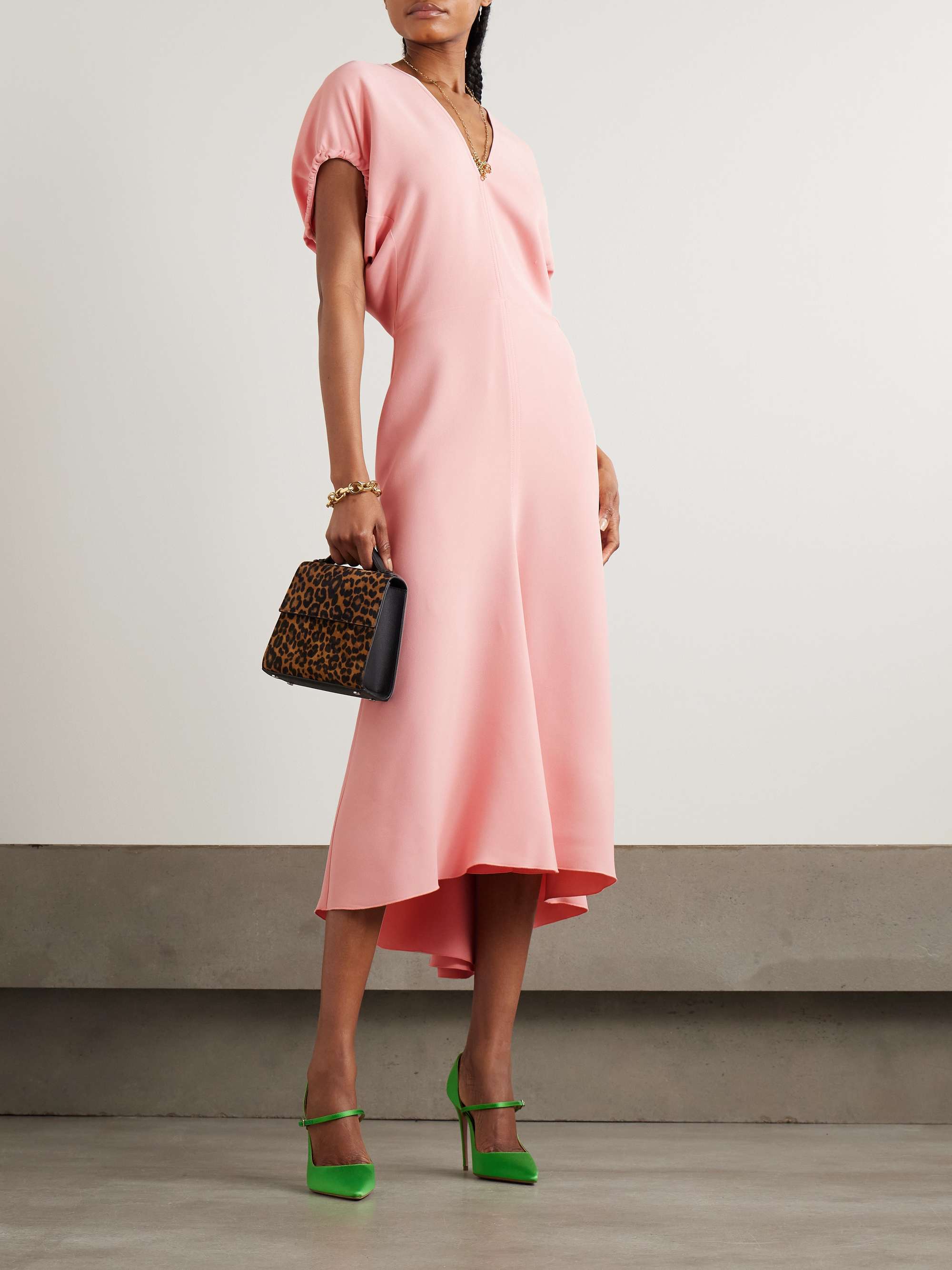 Gathered crepe midi dress view