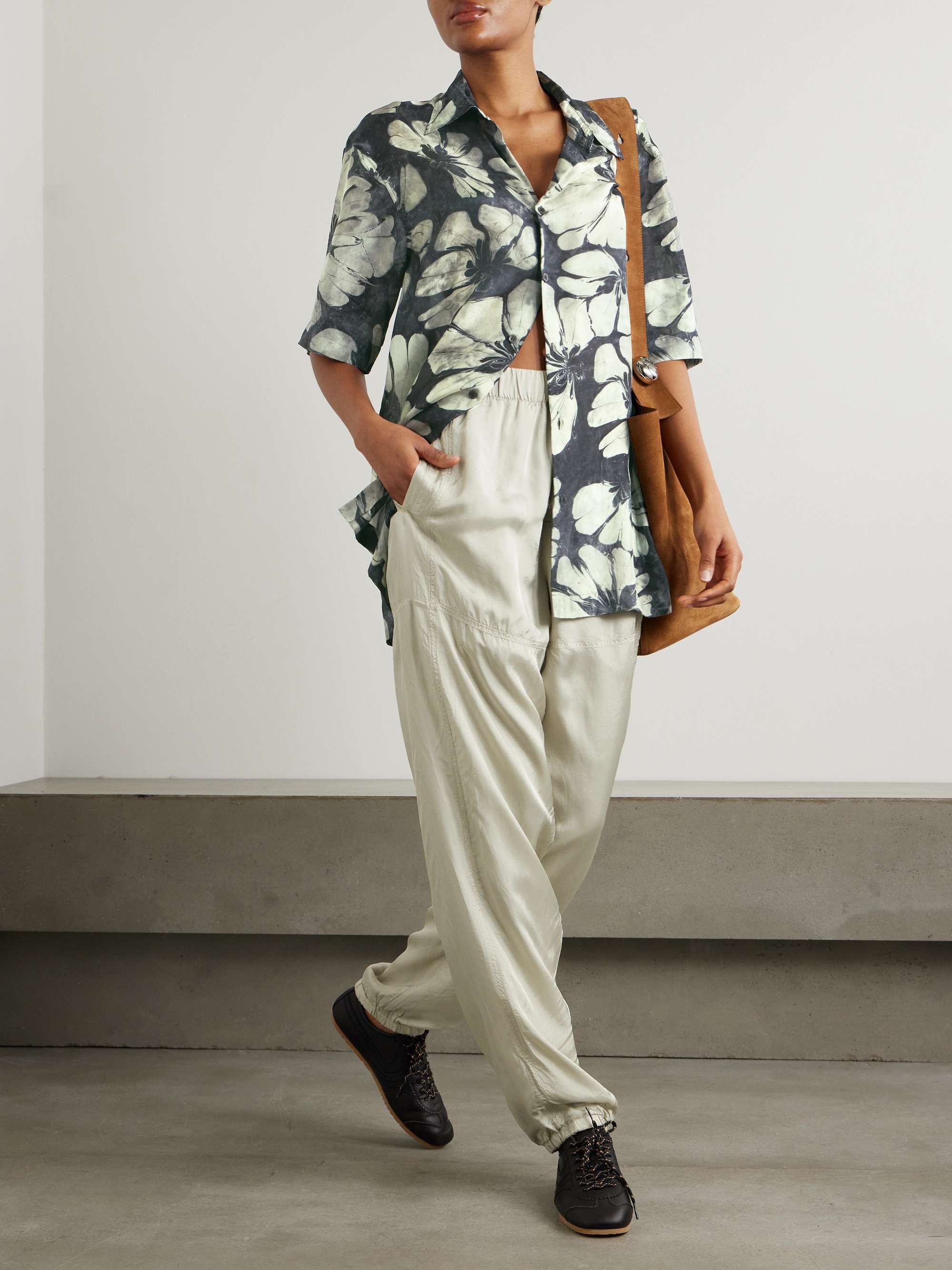Paneled satin-twill wide-leg pants view