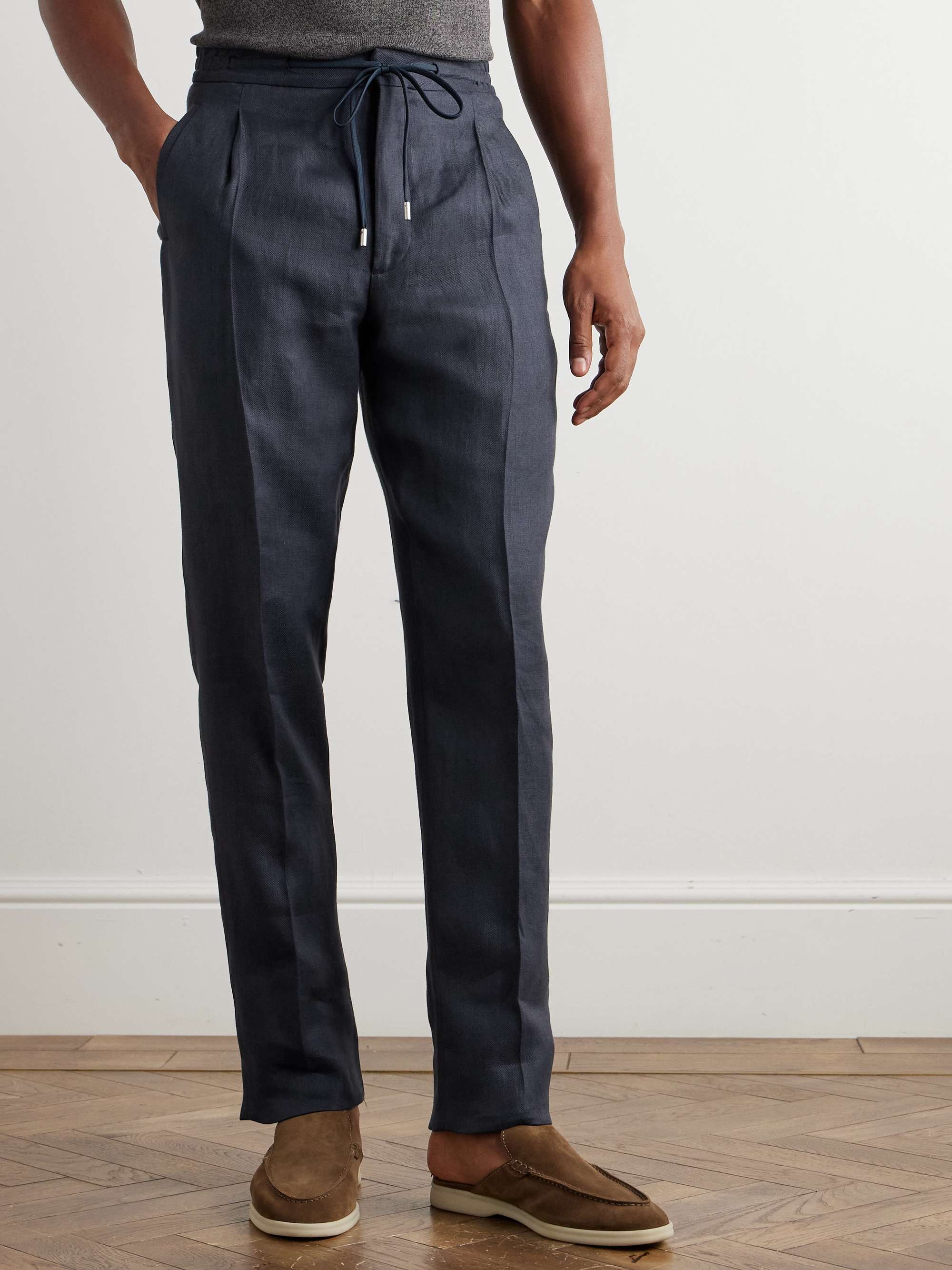 Miami Straight-Leg Pleated Linen-Twill Drawstring Trousers view
