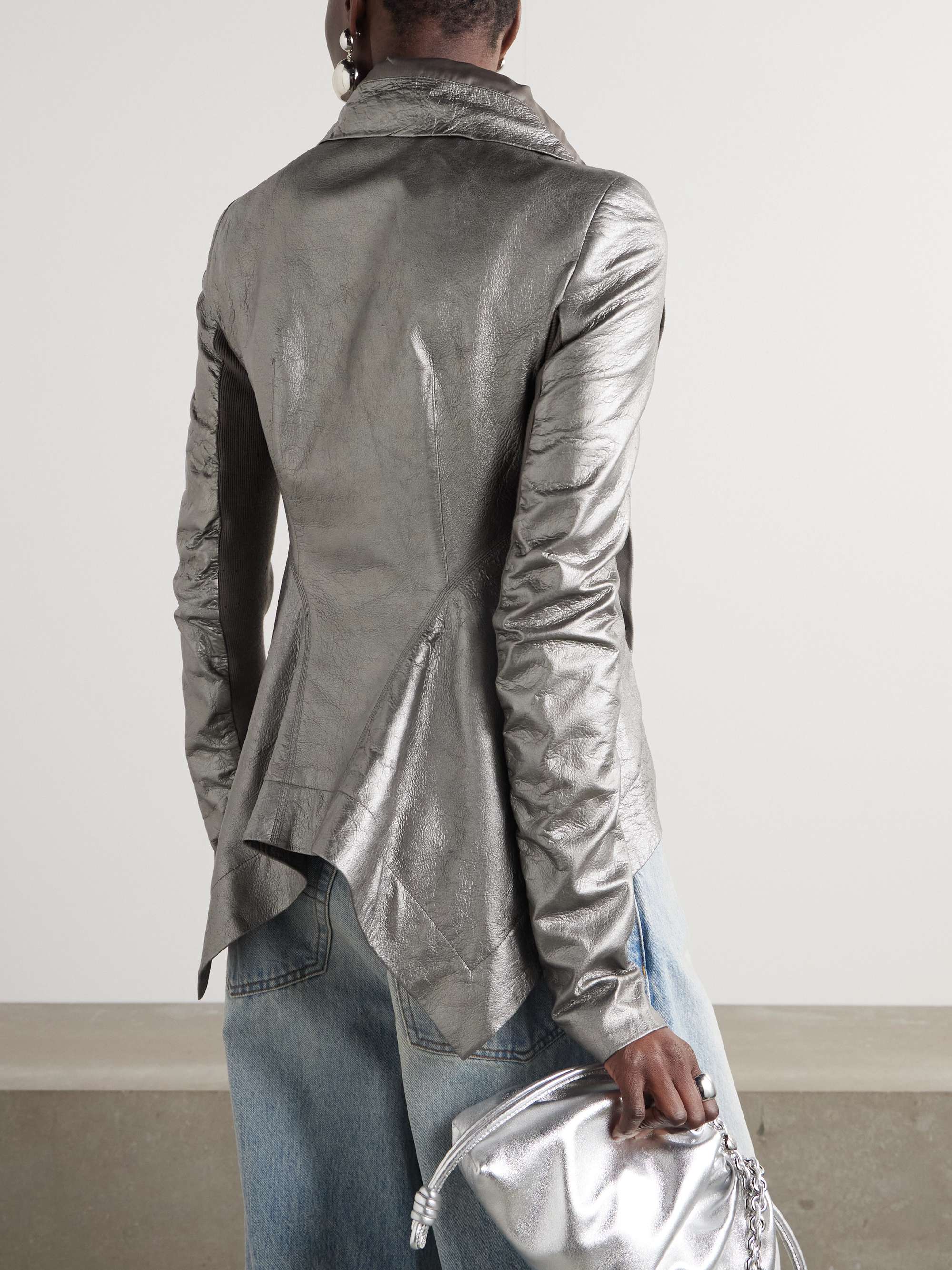 Naska metallic leather biker jacket view
