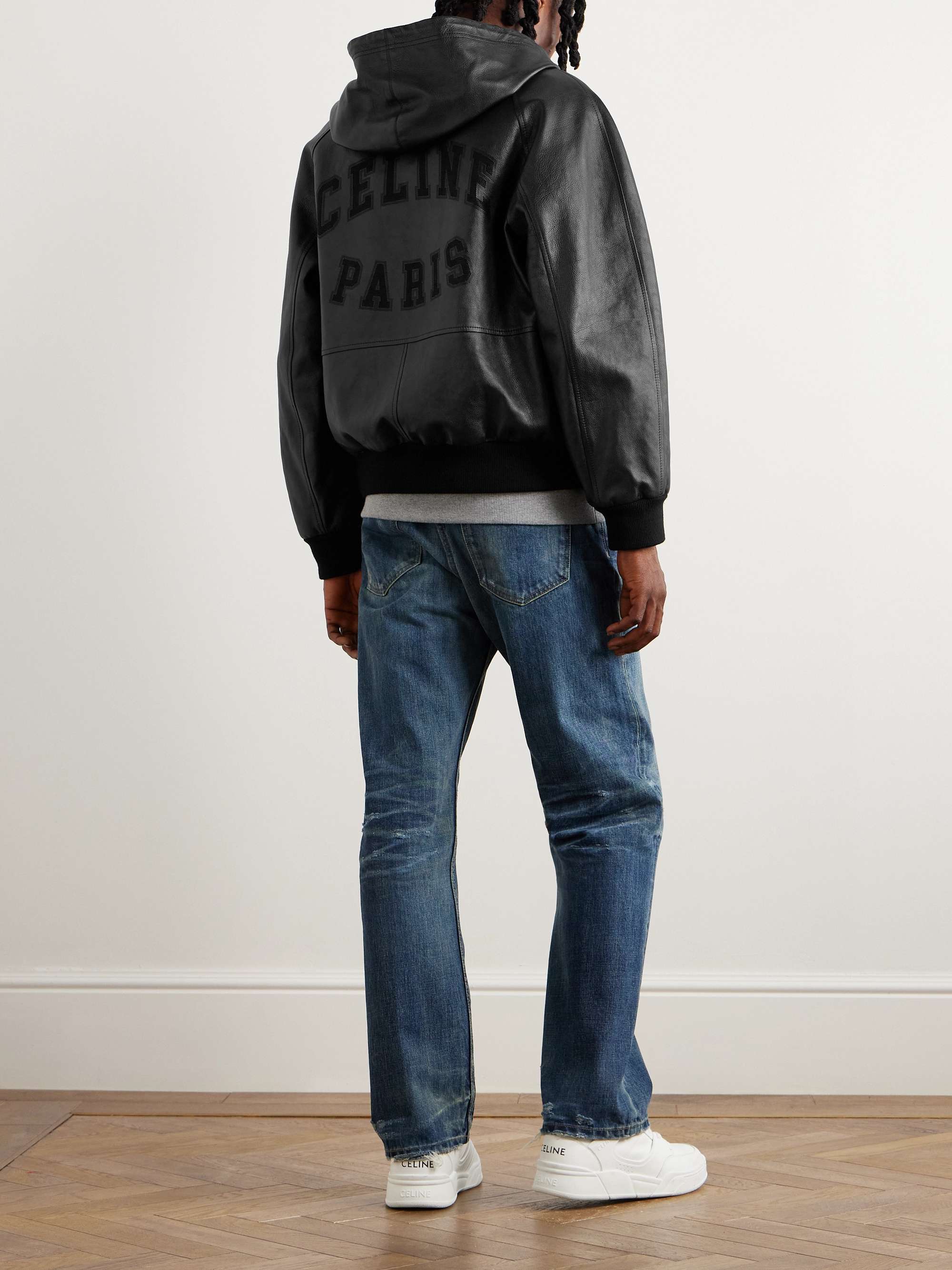 Printed Leather Hooded Blouson Jacket view