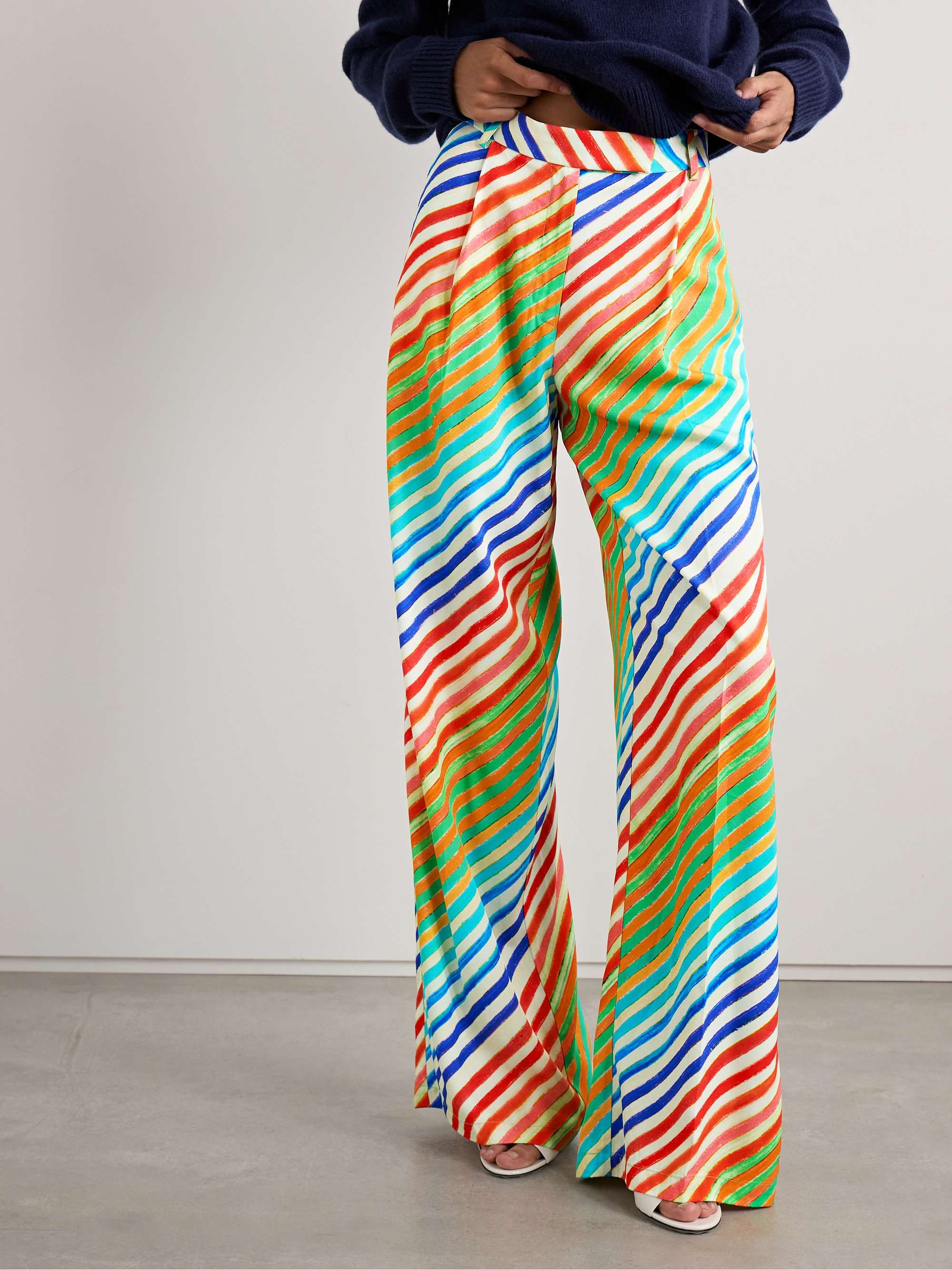 Crayon pleated striped twill wide-leg pants view